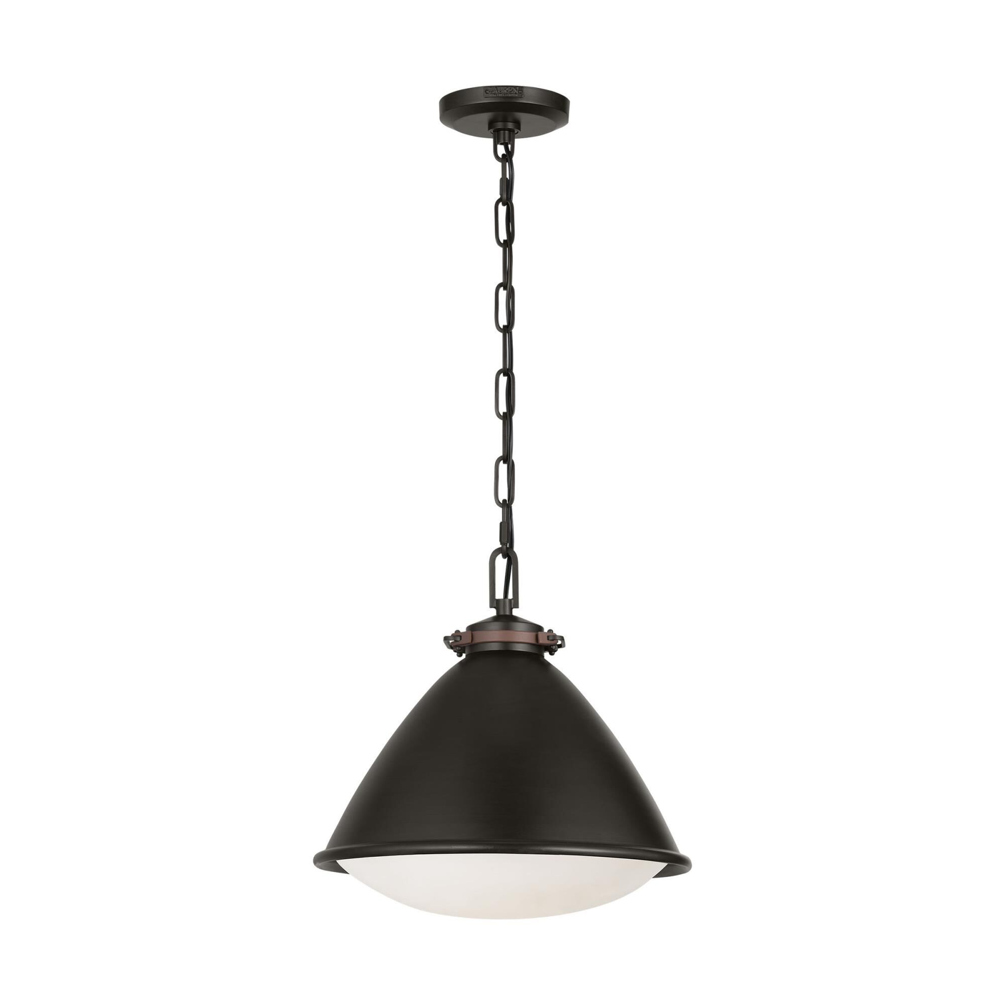 Shown in Aged Iron finish and Milk glass