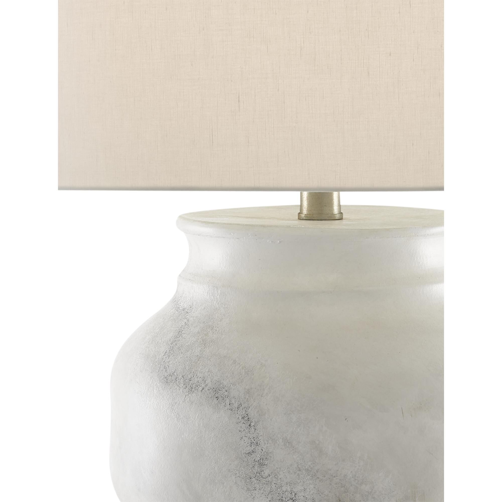 Shown in Painted White - Painted Gray - Contemporary Silver Leaf finish and Off White Shantung shade