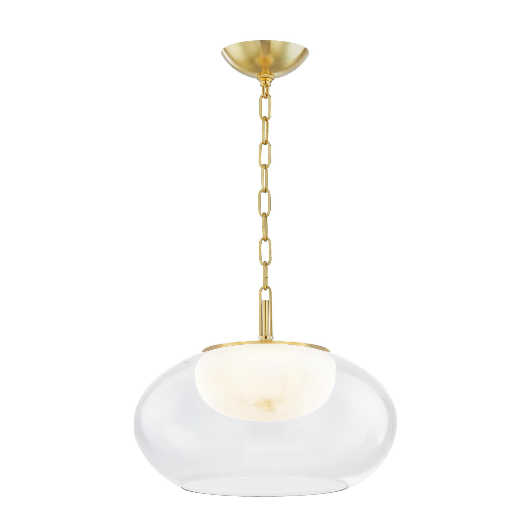 Shown in Aged Brass finish and White Alabaster glass