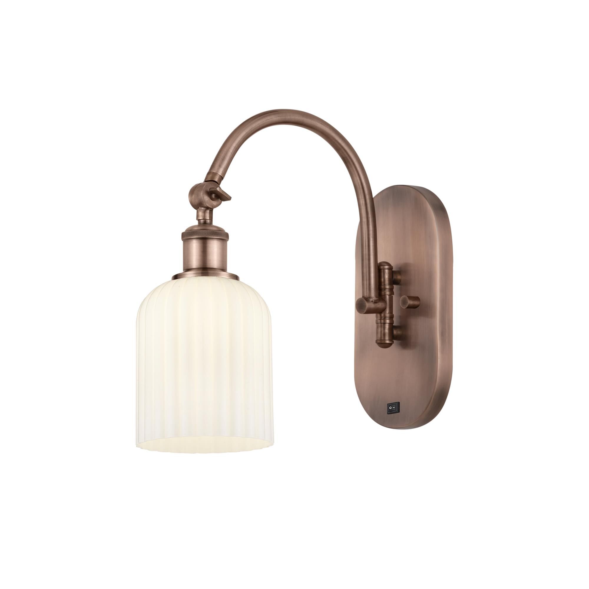 Shown in Antique Copper finish and Gloss White shade