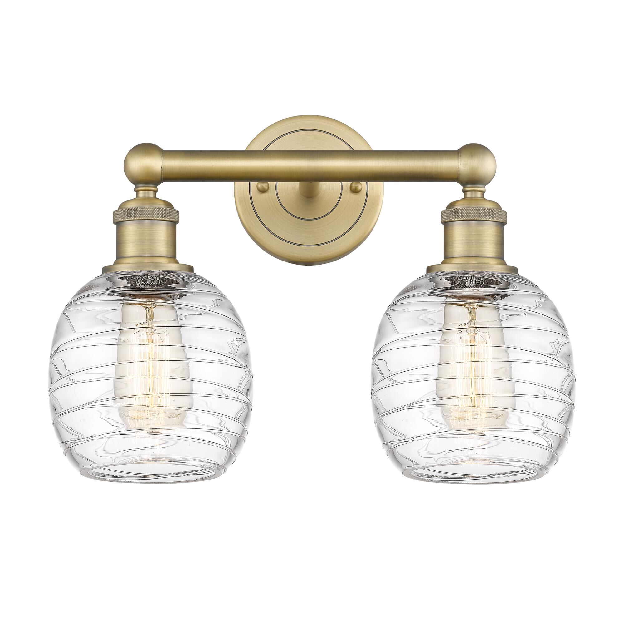Shown in Brushed Brass finish and Deco Swirl glass