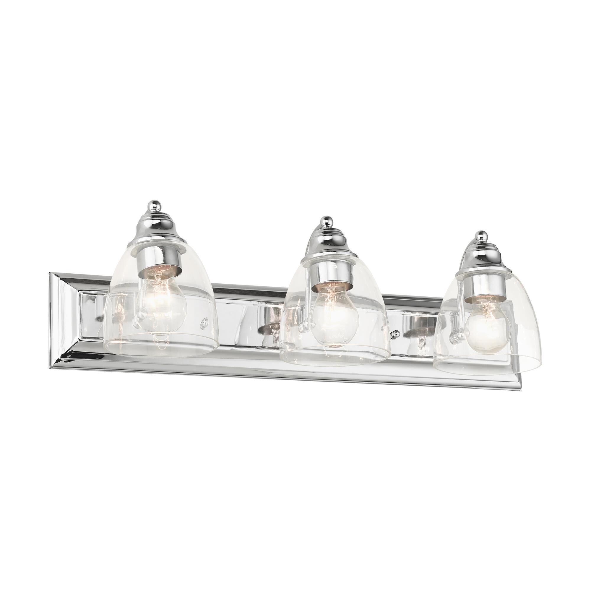 Shown in Polished Chrome finish and Hand Blown Clear glass