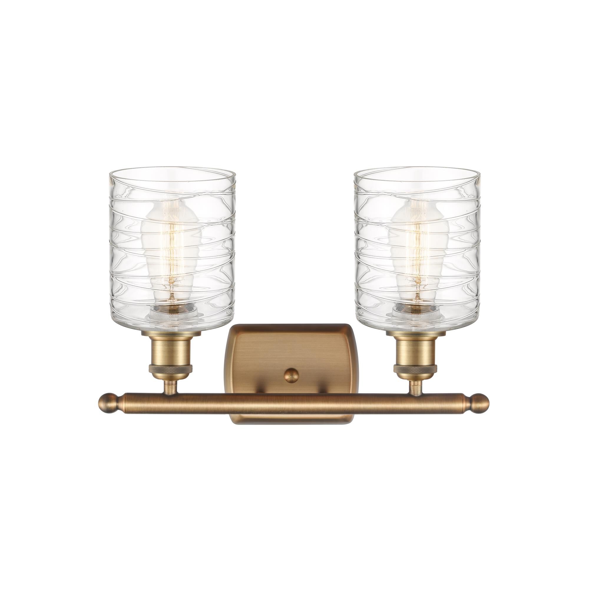 Shown in Brushed Brass finish and Deco Swirl glass