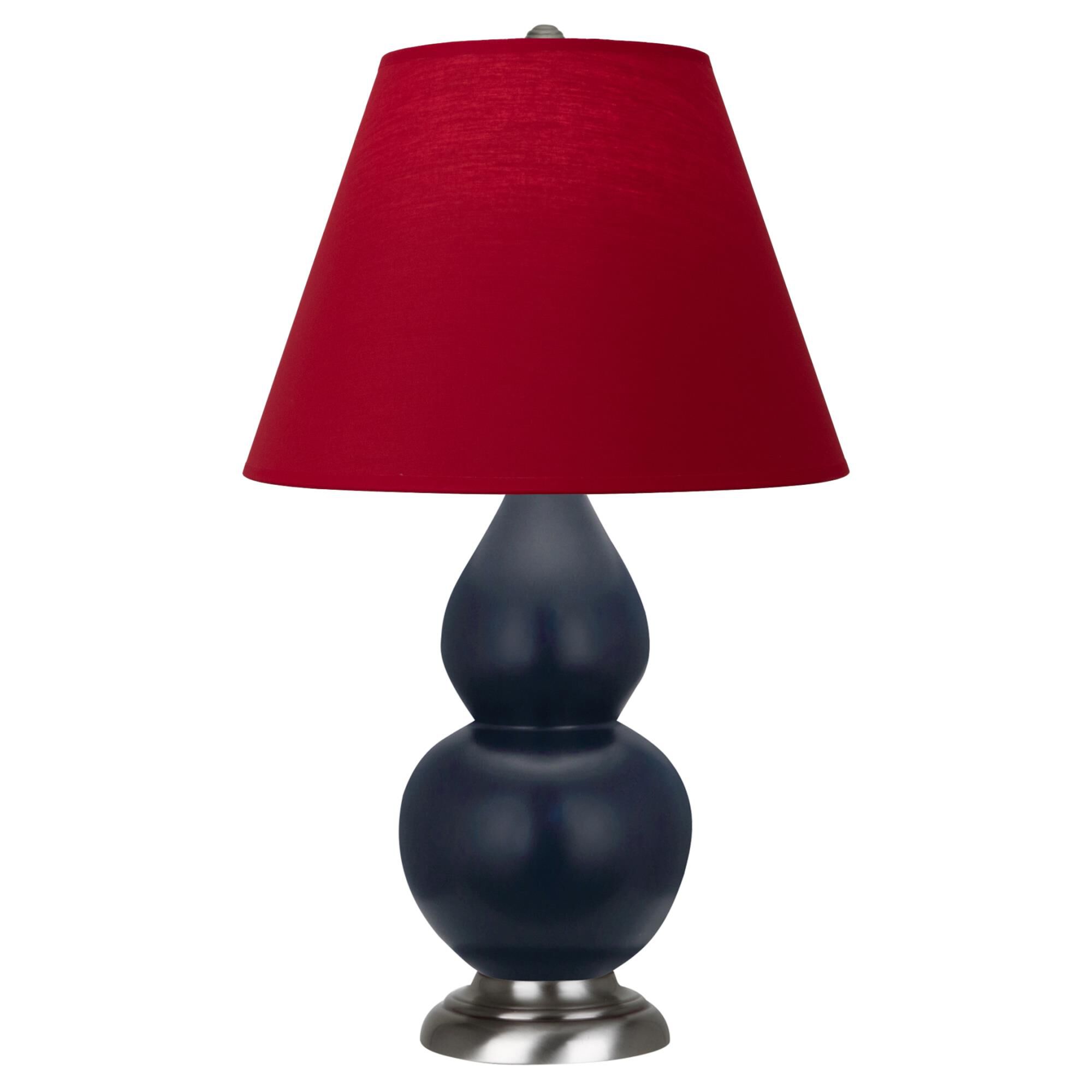 Shown in Matte Midnight Blue finish and Rose Red with Ink Black Lining Fabric shade and Antique Silver accent