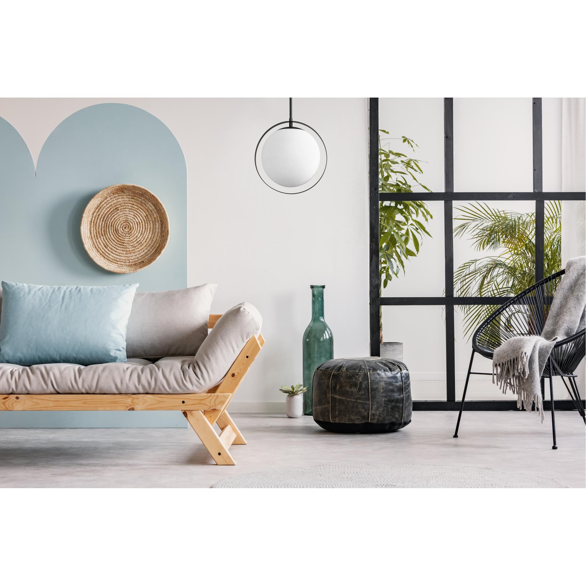 Shown in Matte Black finish and Glass shade