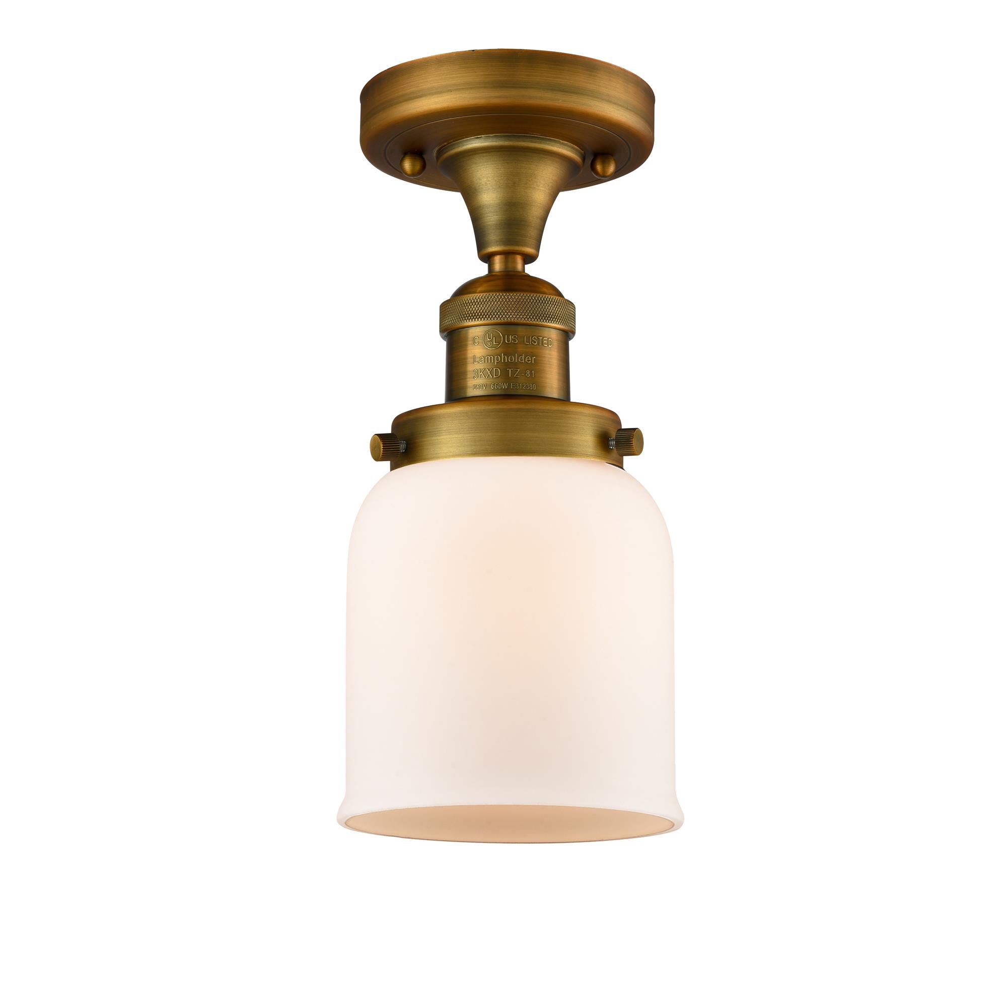 Shown in Brushed Brass finish and Matte White Cased glass
