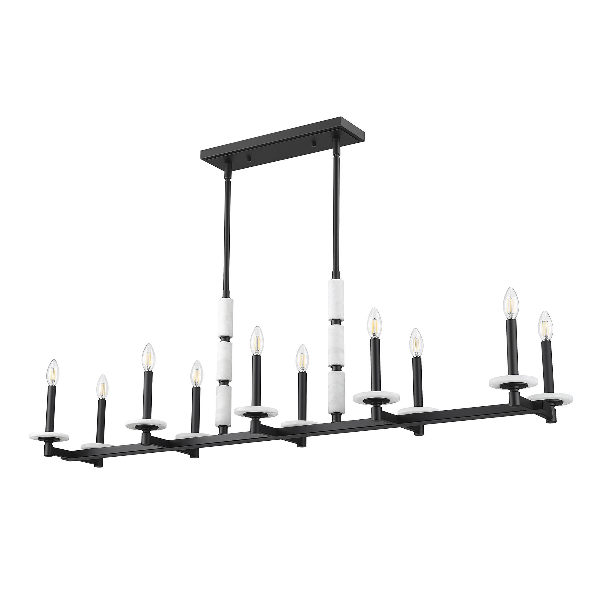 Shown in Matte Black finish and Alabaster glass and Alabaster shade