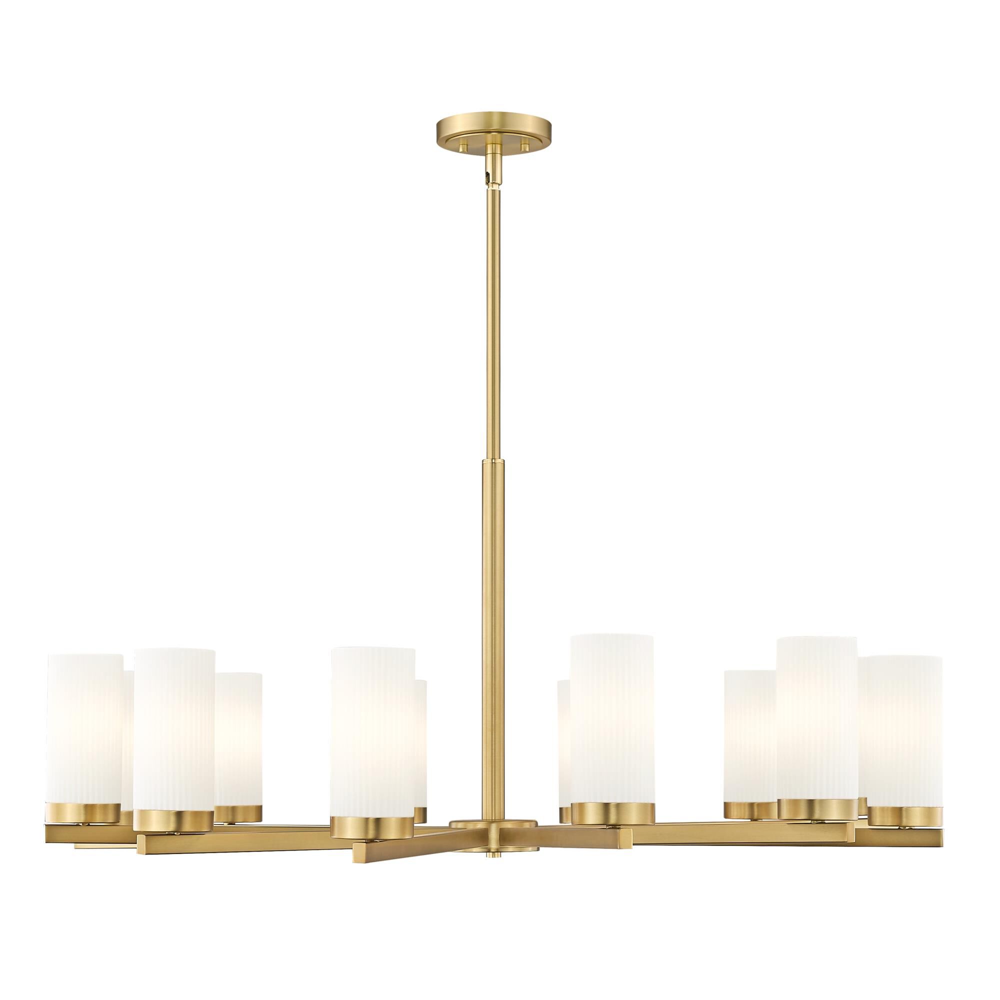 Shown in Modern Gold finish and White glass and White shade