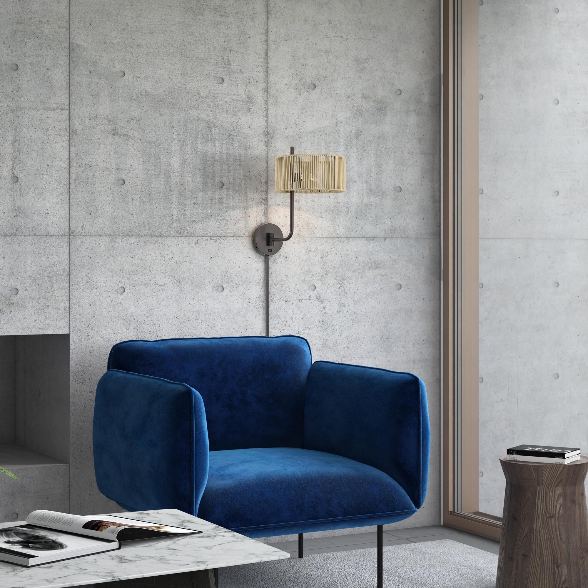 Shown in English Bronze finish and Hand-Woven Venetian Gold Color Polyester Rope shade