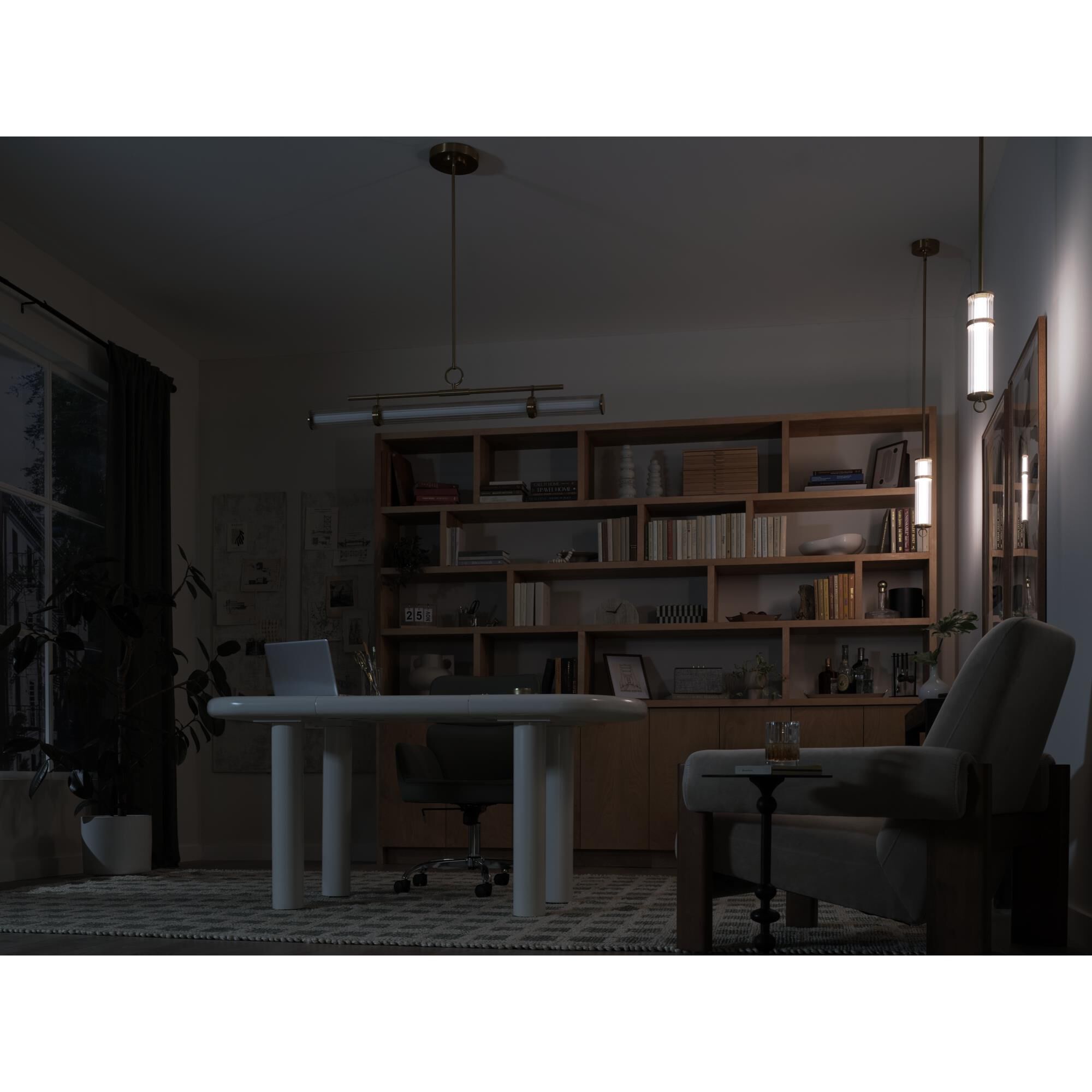 Shown in Champagne Bronze finish and Clear Fluted glass