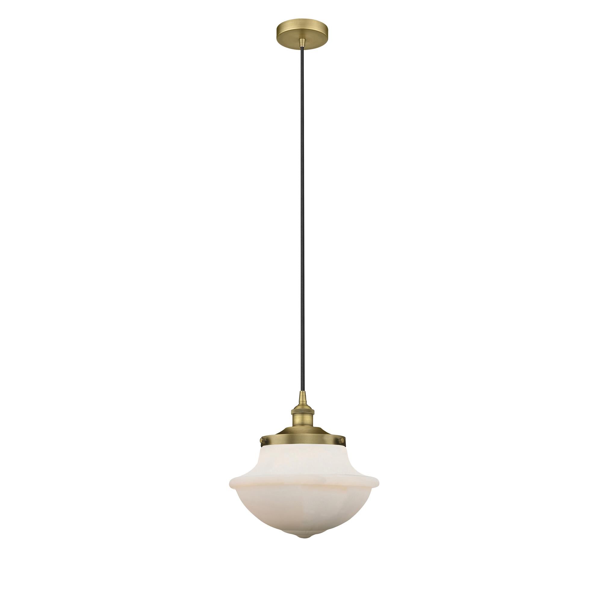 Shown in Brushed Brass finish and Matte White glass