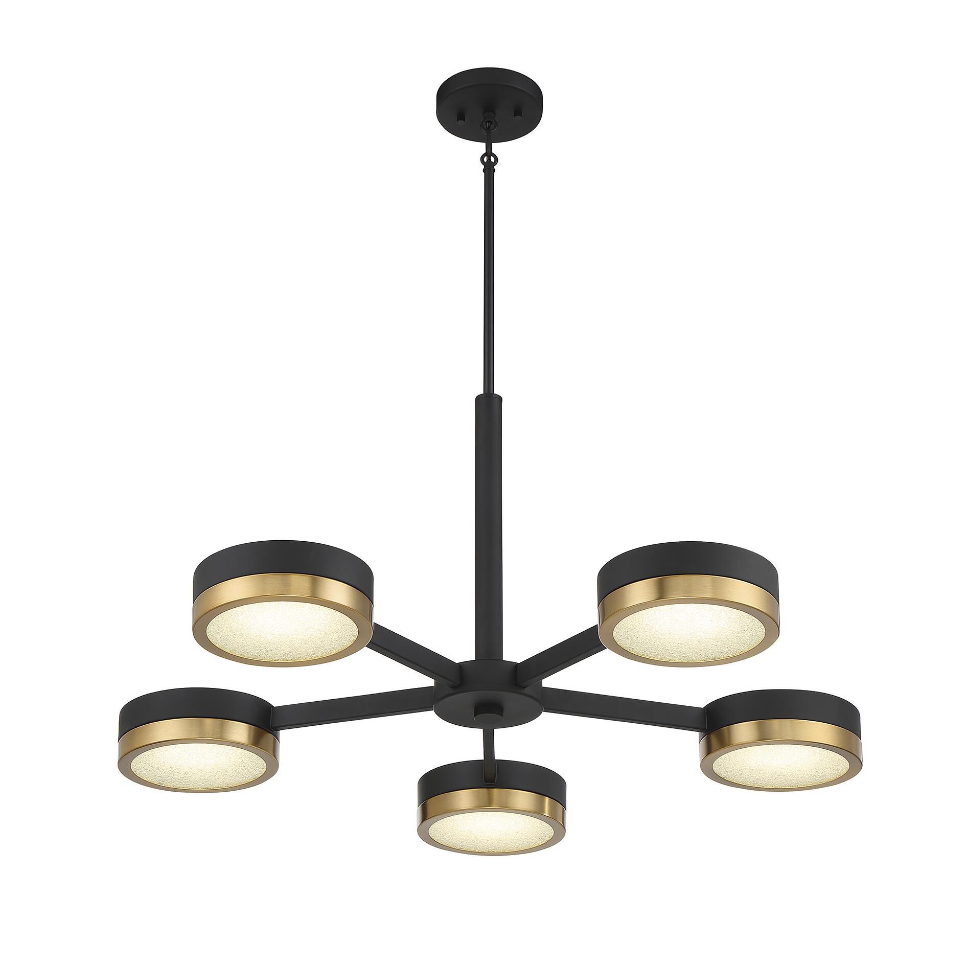 Shown in Matte Black With Warm Brass Accents finish and Crushed Crystal Diffuser glass and Glass shade