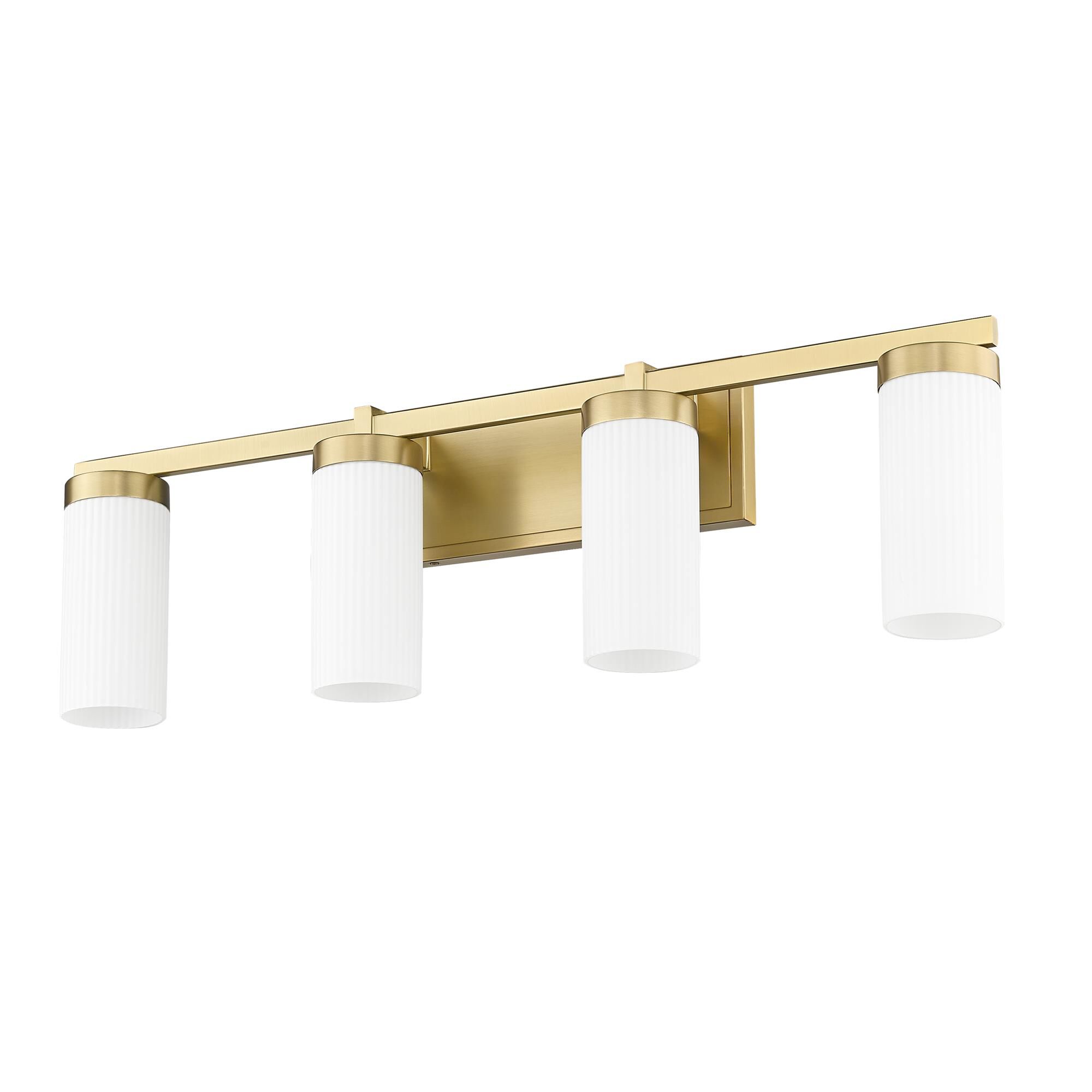 Shown in Modern Gold finish and White glass and White shade