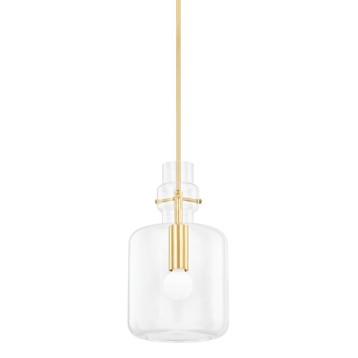 Shown in Aged Brass finish and Clear glass