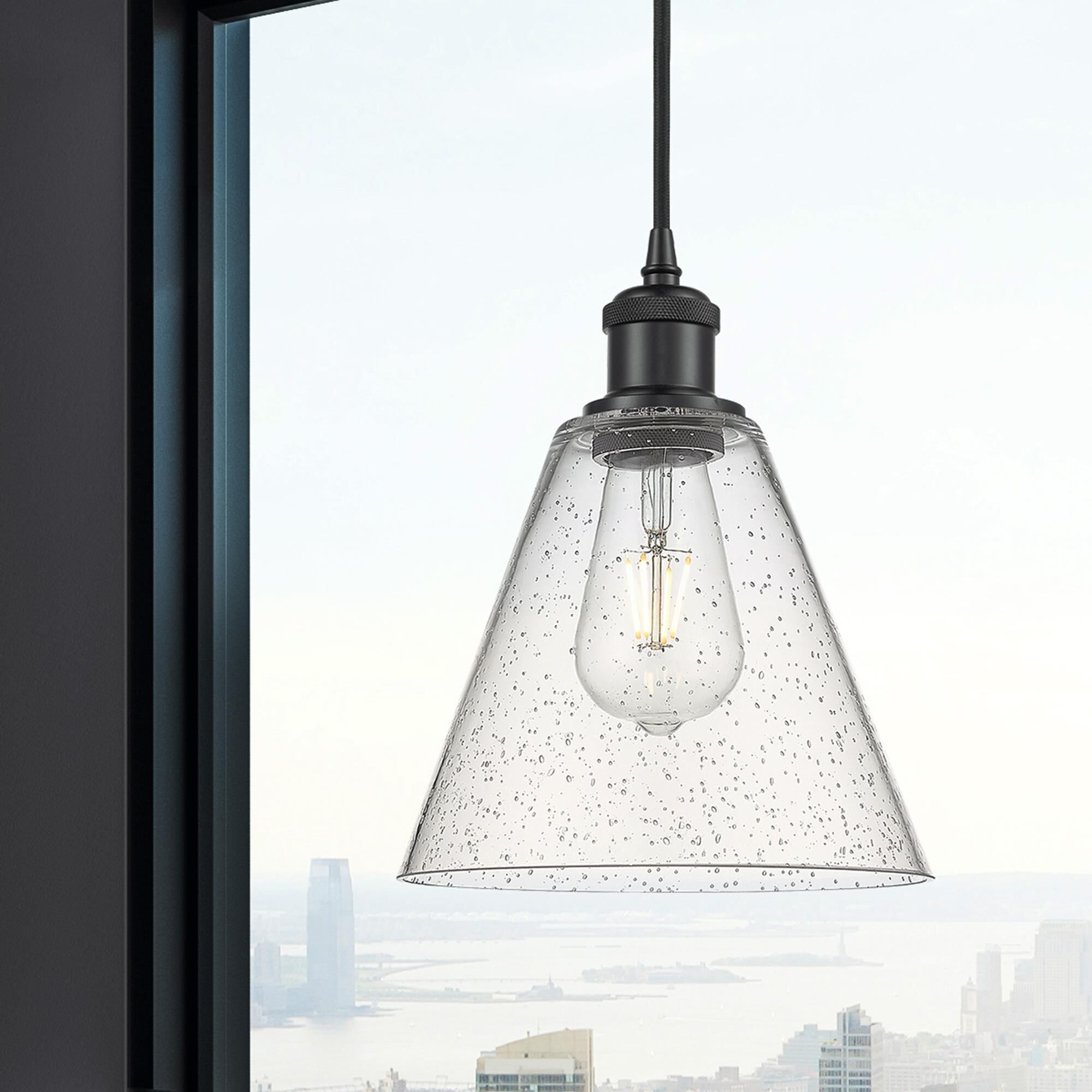 Shown in Matte Black finish and Seedy glass