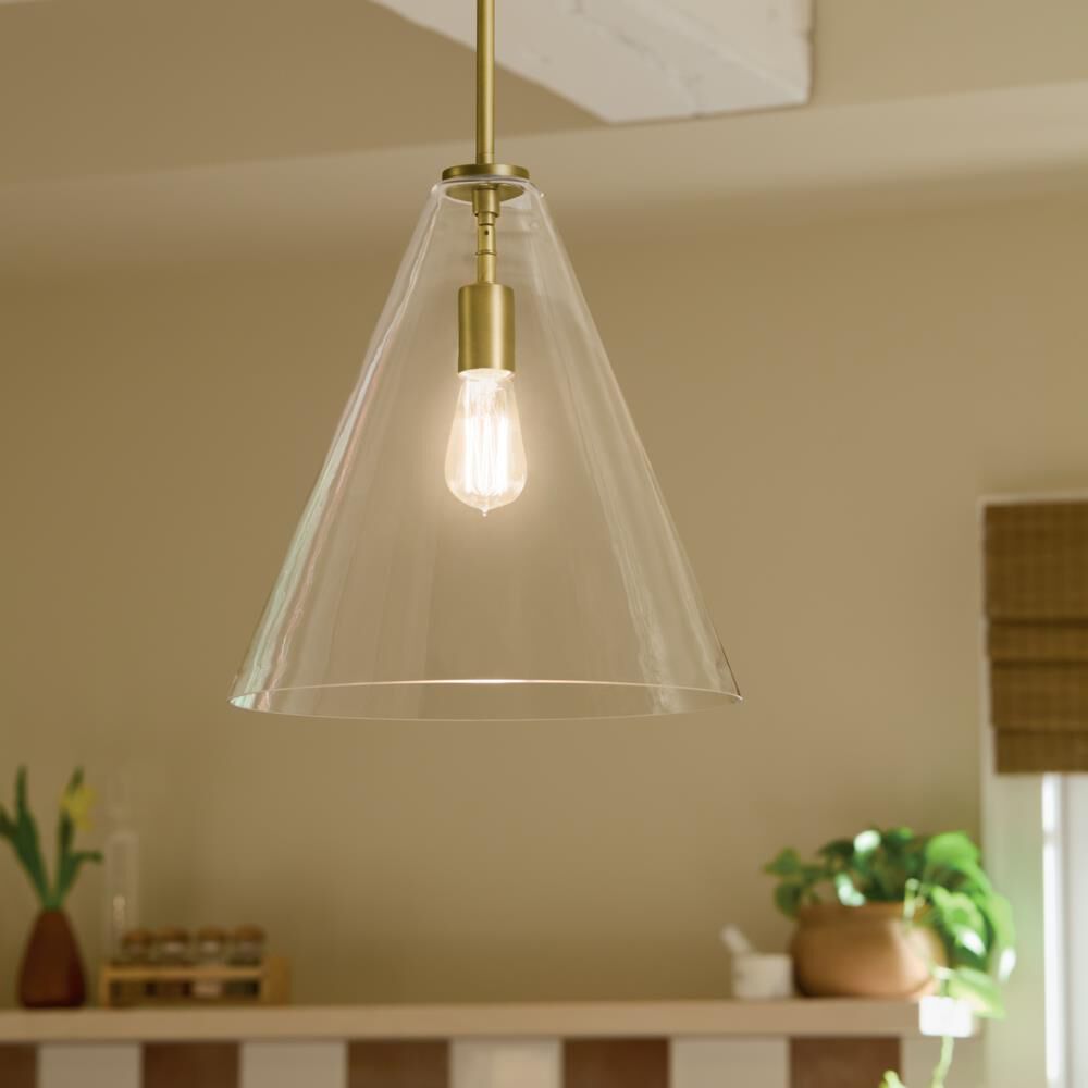 Shown in Natural Brass finish and Clear glass