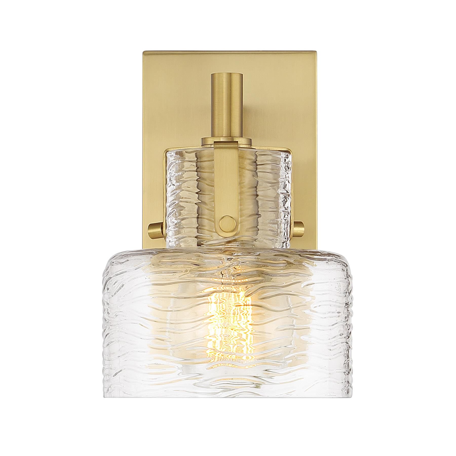 Shown in Warm Brass finish and Clear Crinkle glass