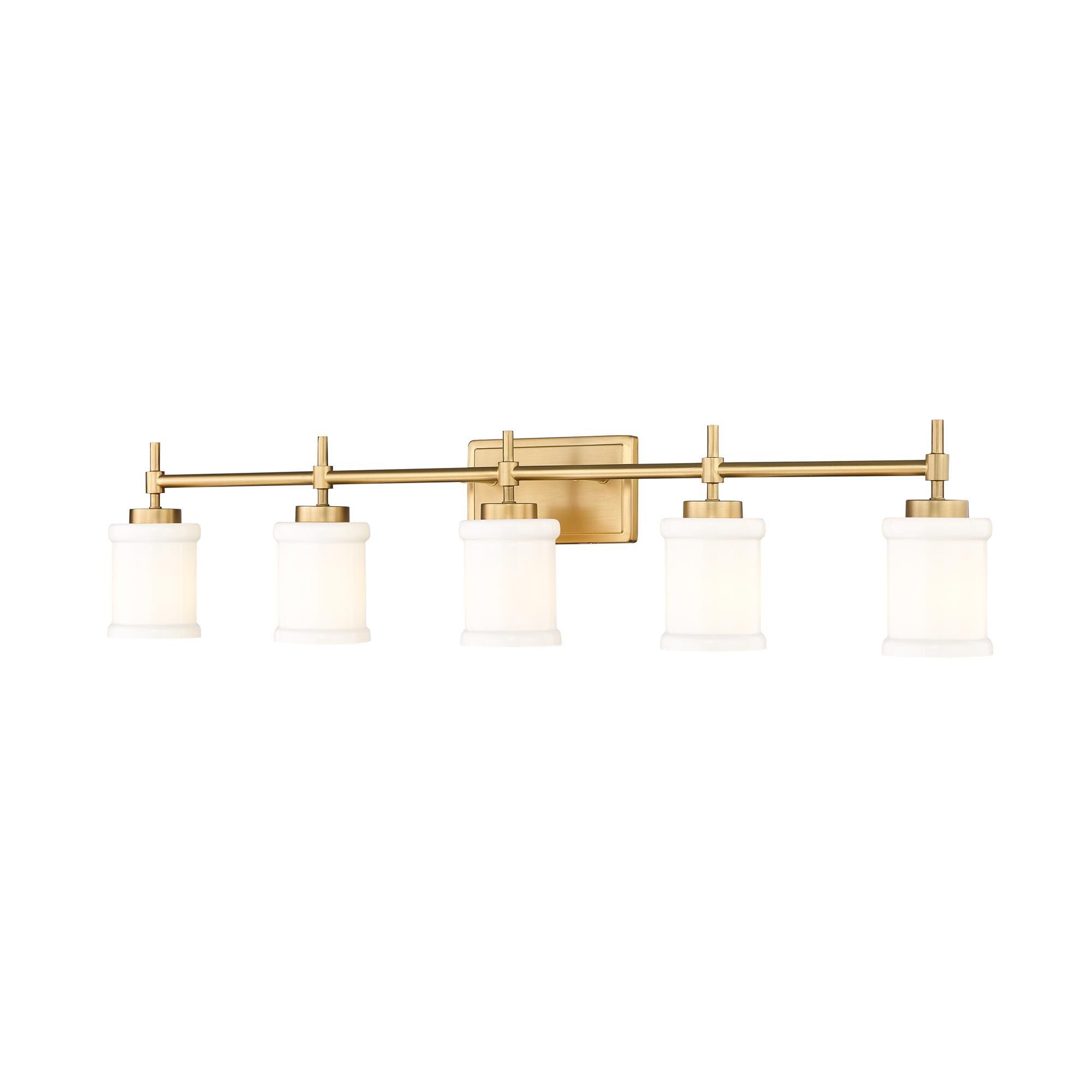 Shown in Modern Gold finish and Gloss Opal glass and Gloss Opal shade