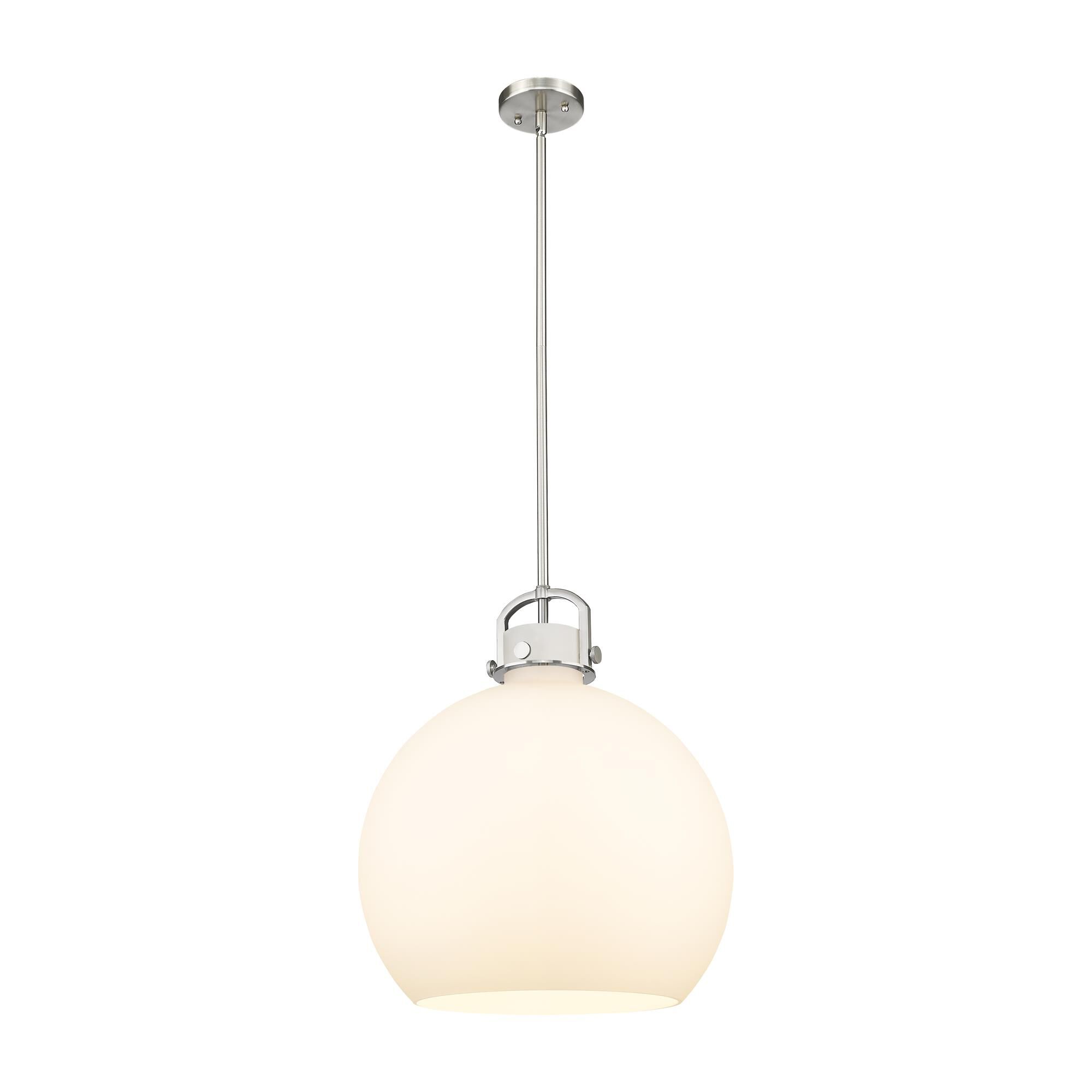 Shown in Satin Nickel finish and Matte White glass