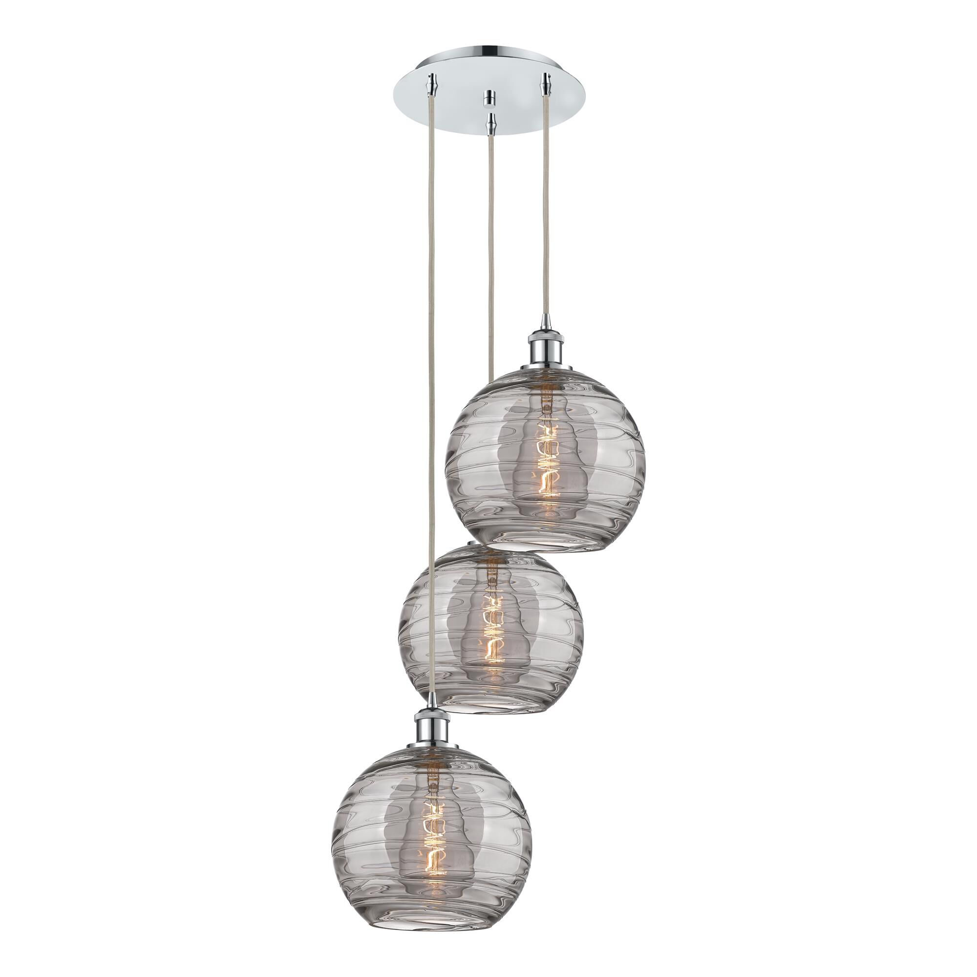 Shown in Polished Chrome finish and Light Smoke Deco Swirl glass