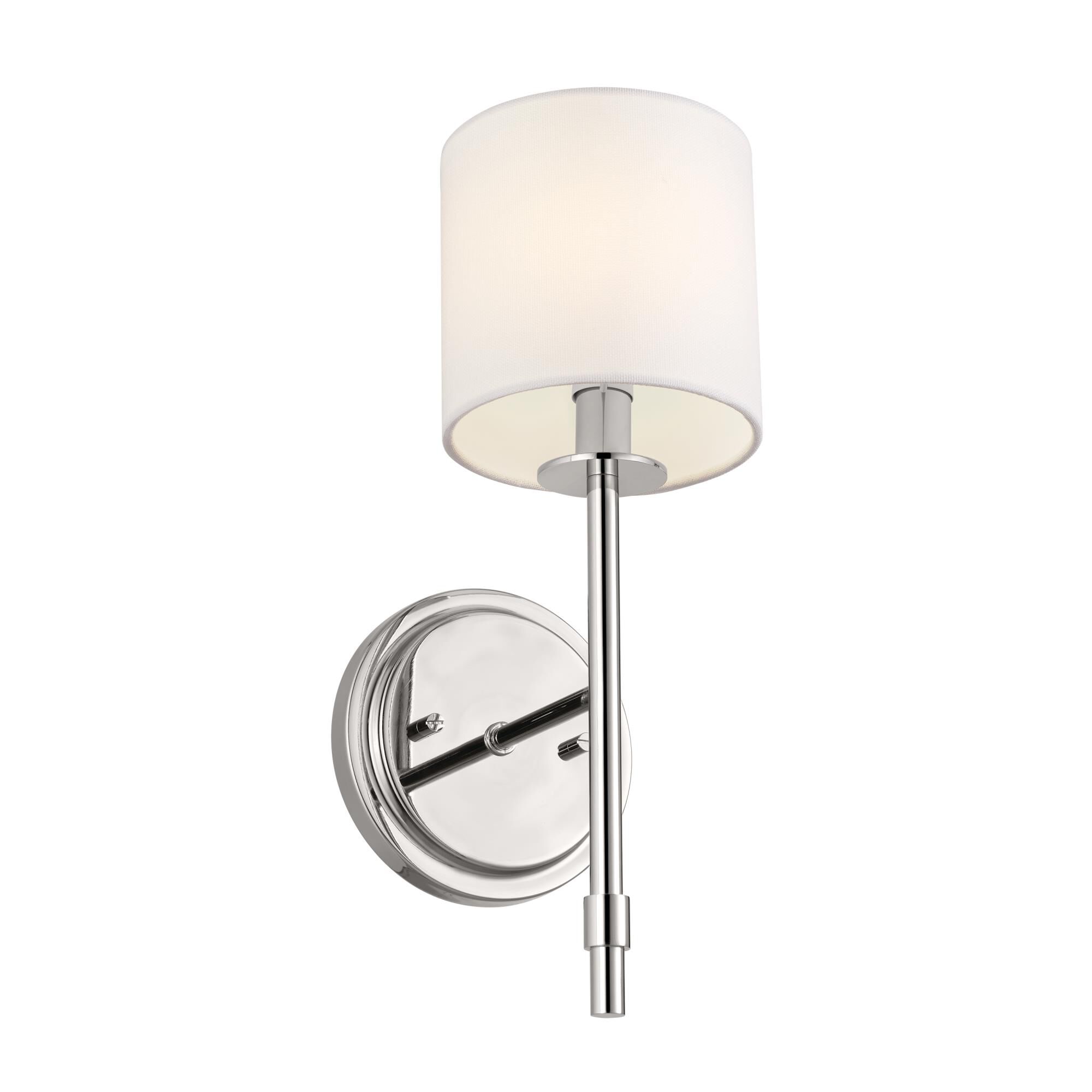 Shown in Polished Nickel finish and Fabric and Drum shade