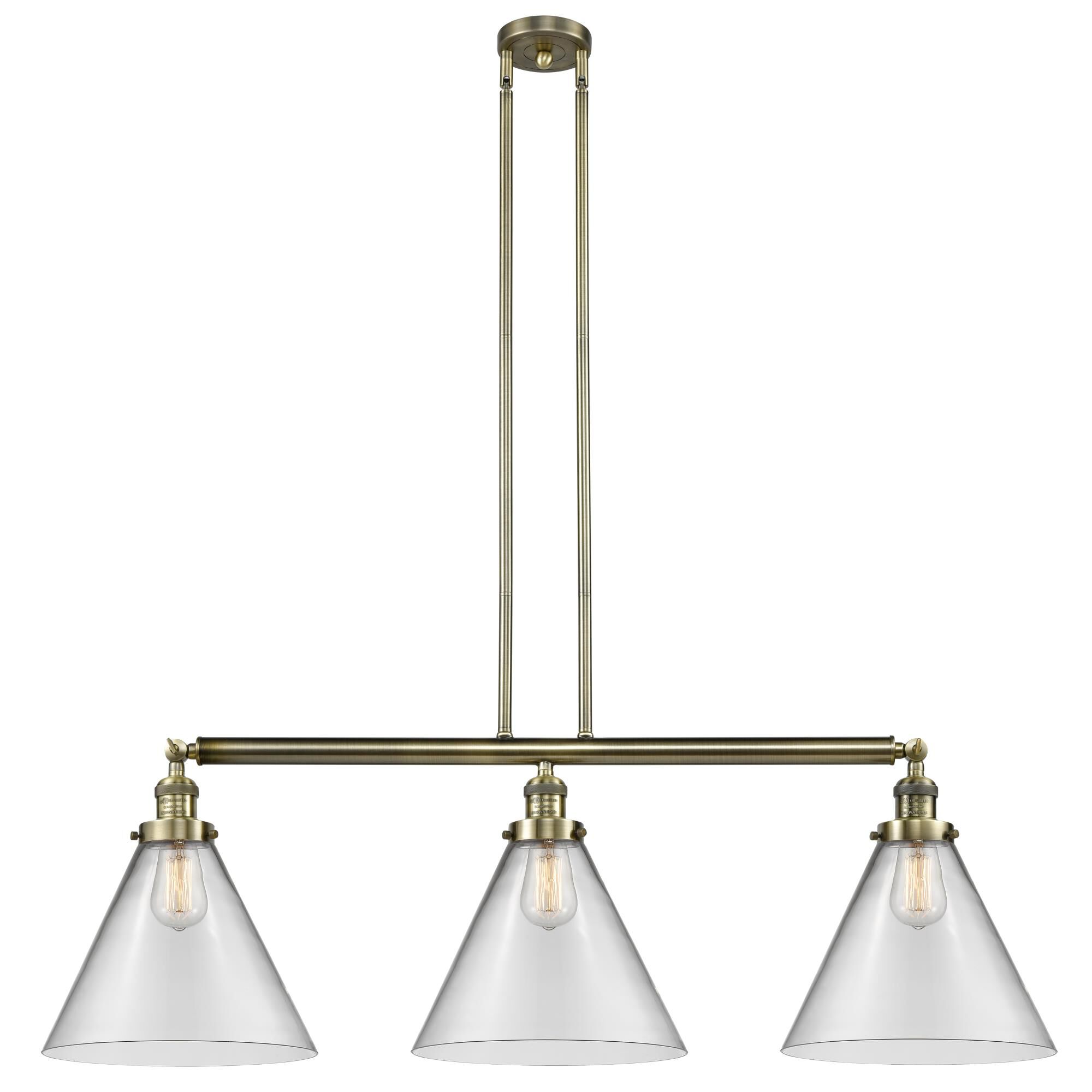 Shown in Antique Brass finish and Clear X-Large Cone glass