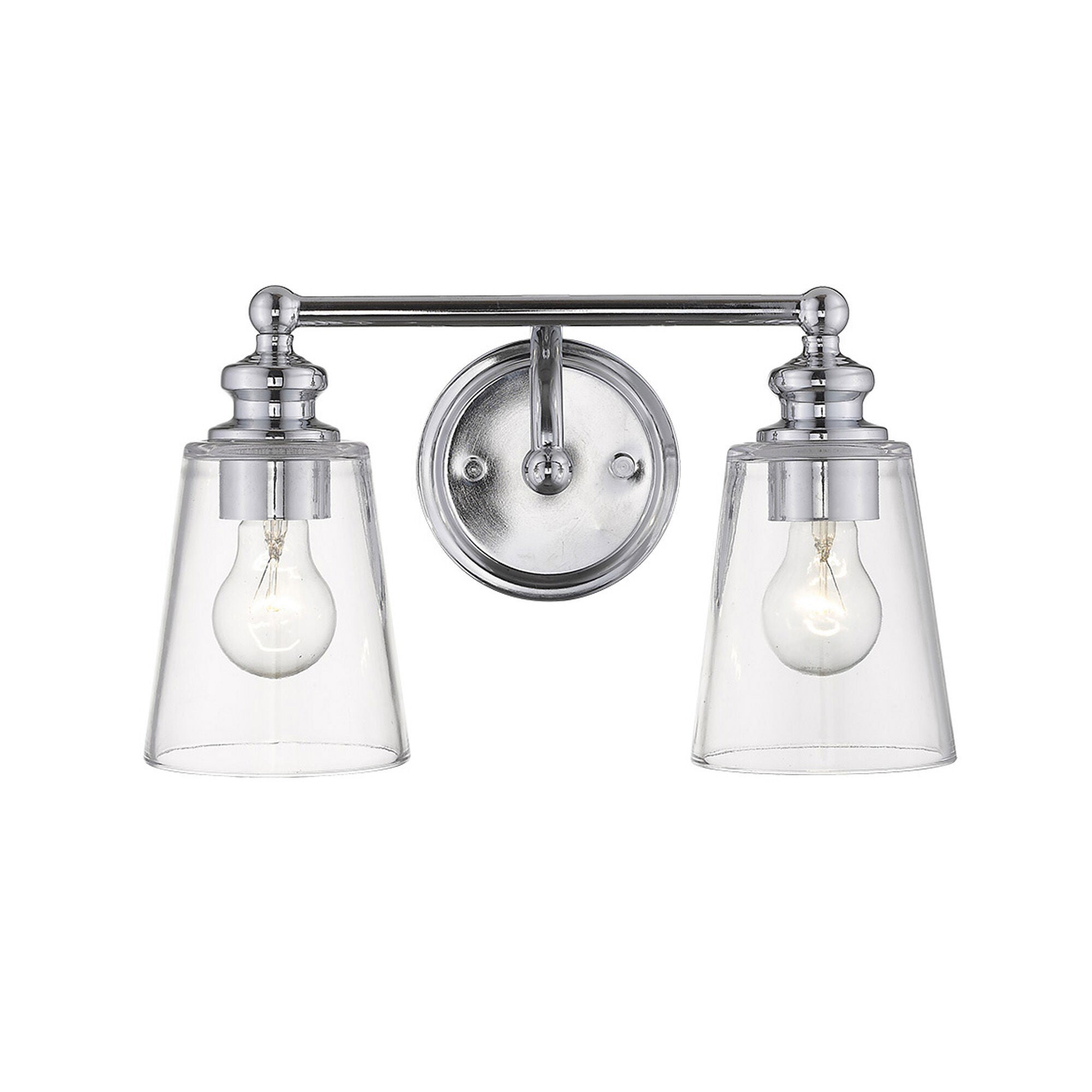 Shown in Chrome finish and Clear glass and Clear, Cone Shaped Glass shade