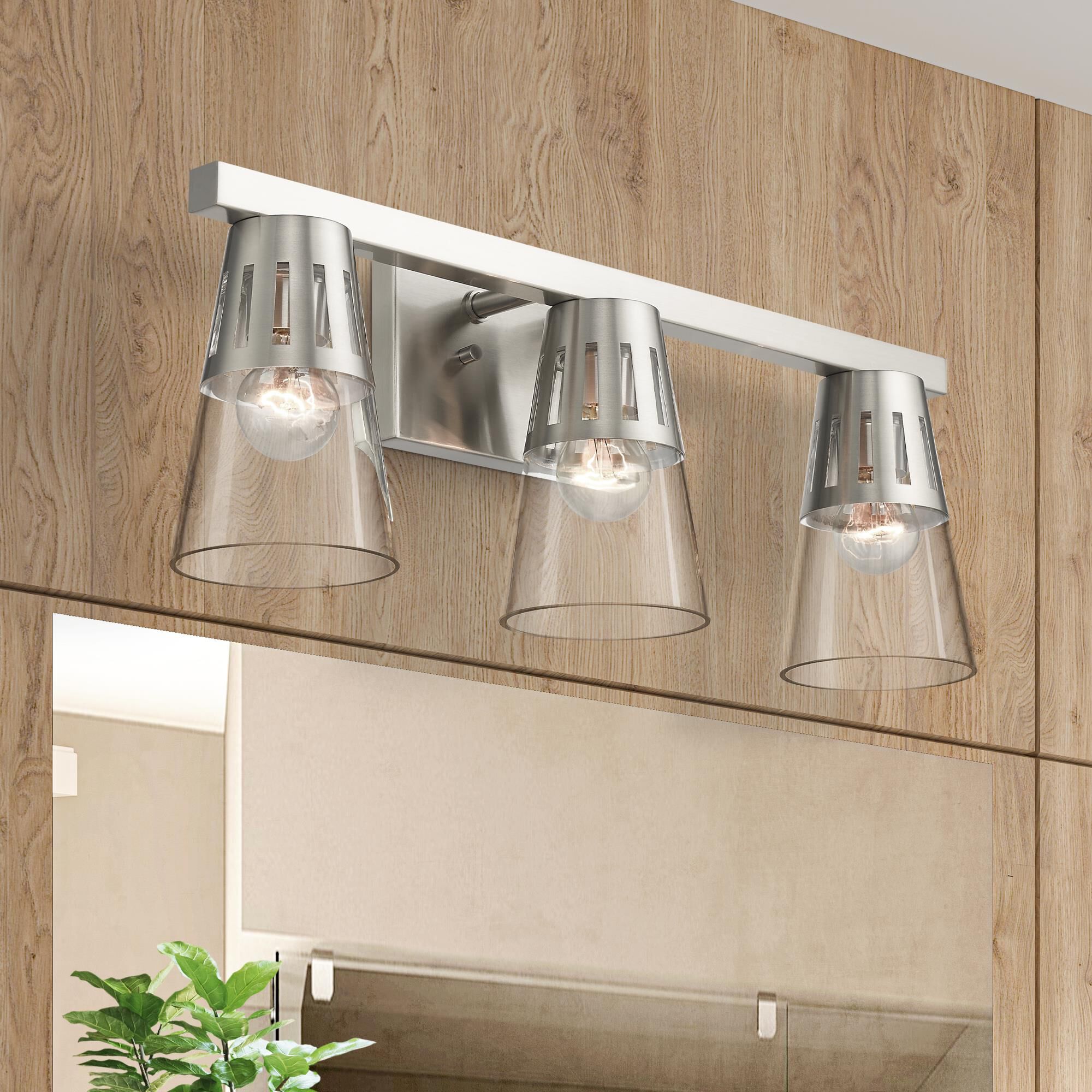 Shown in Brushed Nickel finish and Hand Blown Clear glass