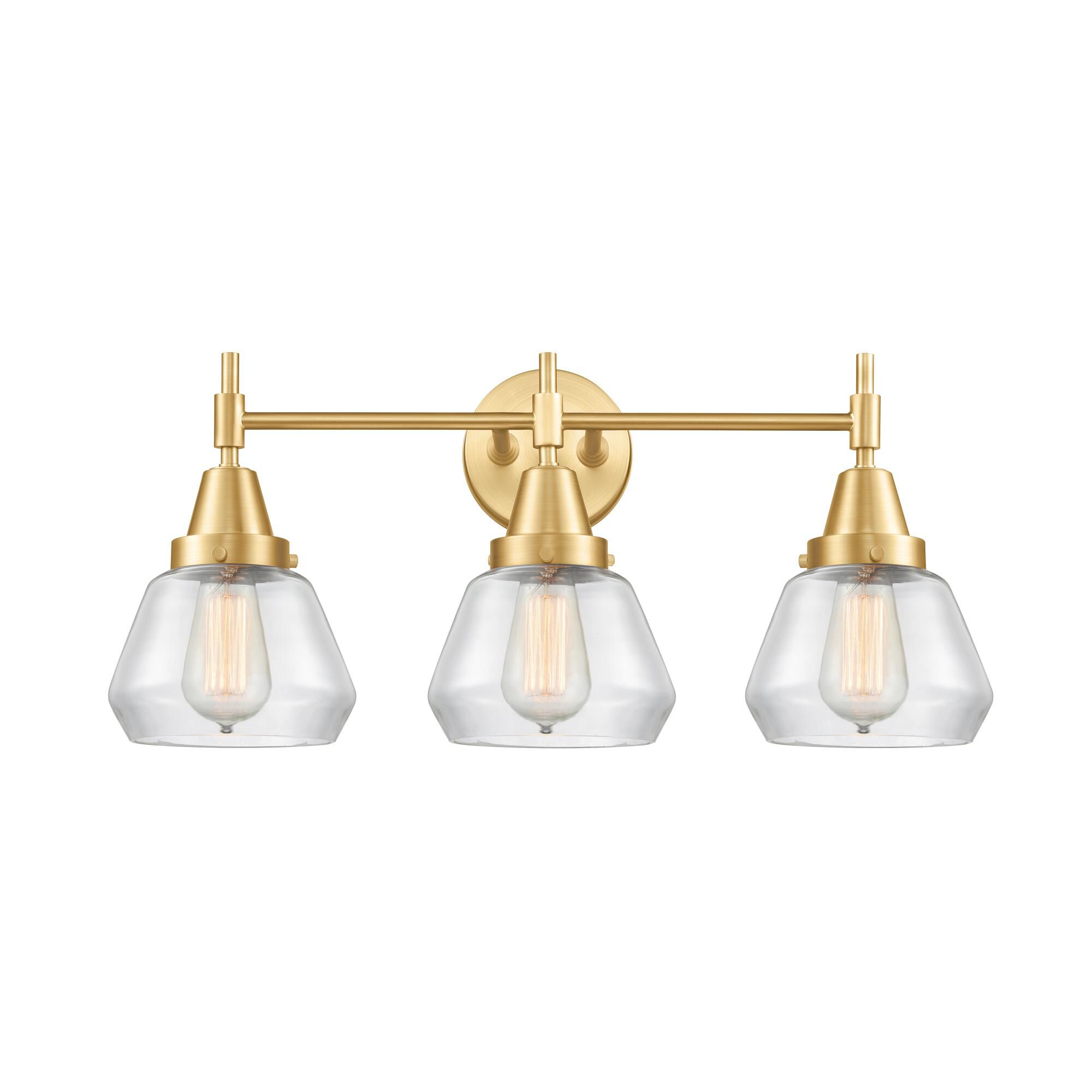 Shown in Satin Gold finish and Clear Fulton glass