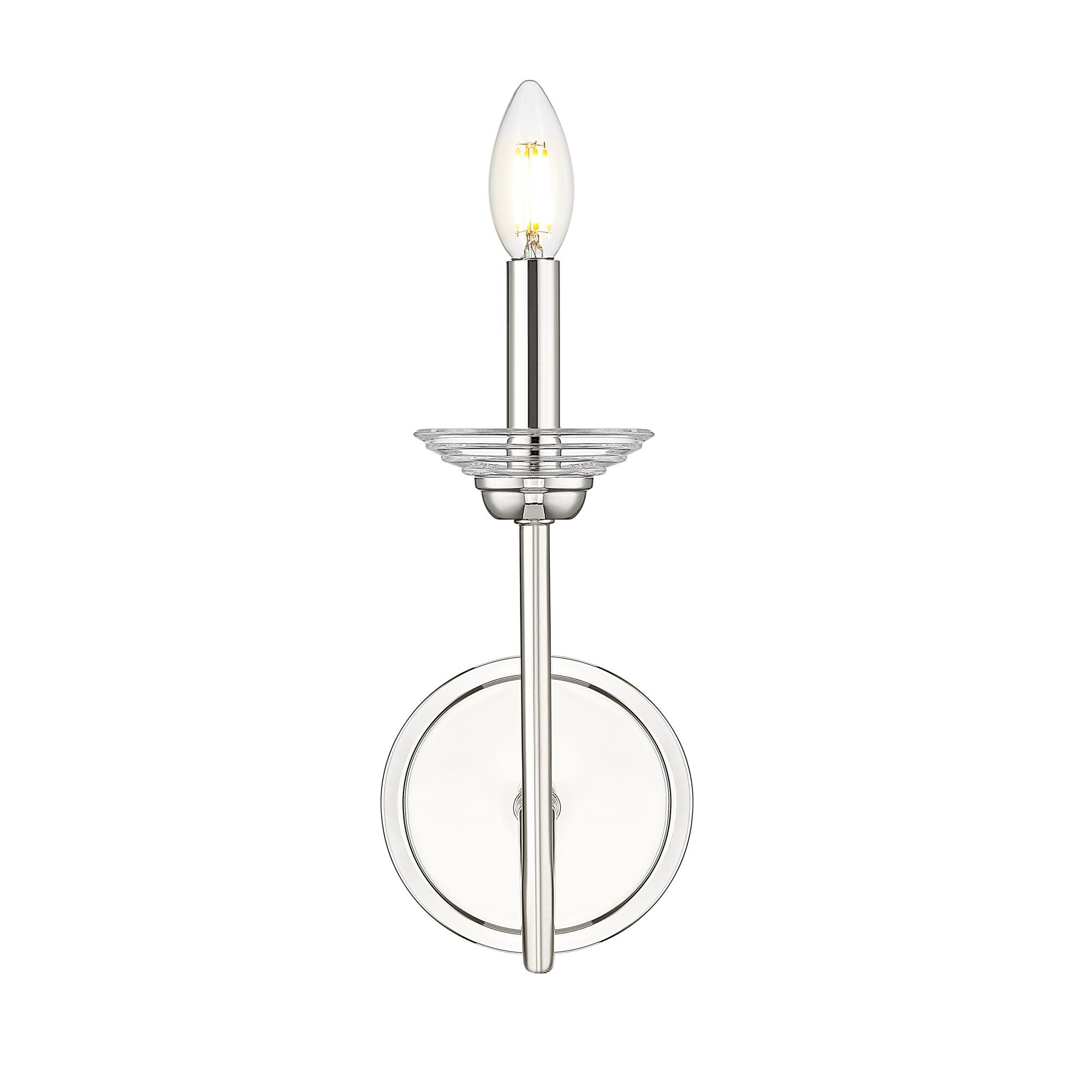 Shown in Polished Nickel finish and Clear Ribbed glass and Clear Ribbed shade