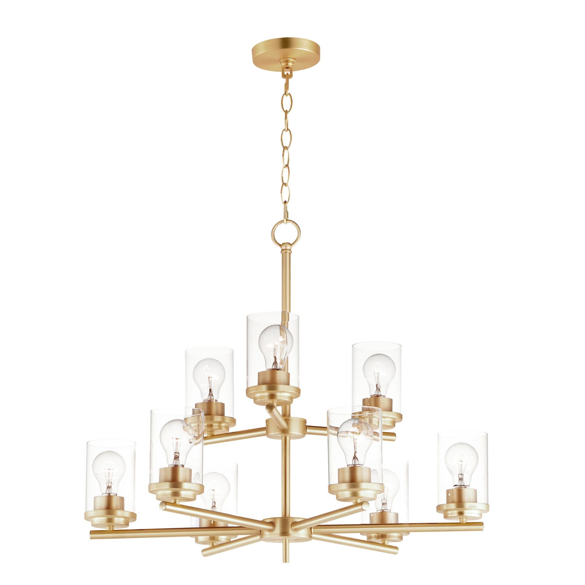 Shown in Satin Brass finish and Clear glass and Glass shade
