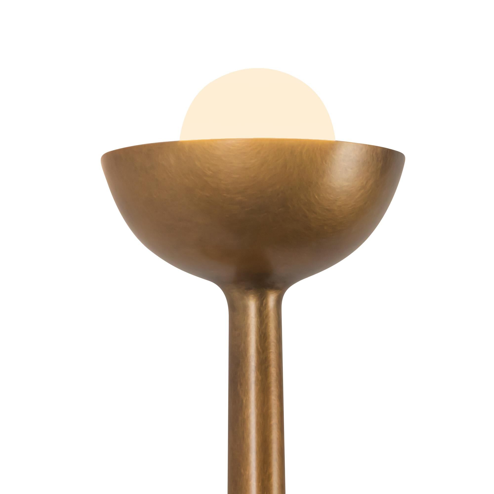 Shown in Vintage Brass finish and Frosted glass