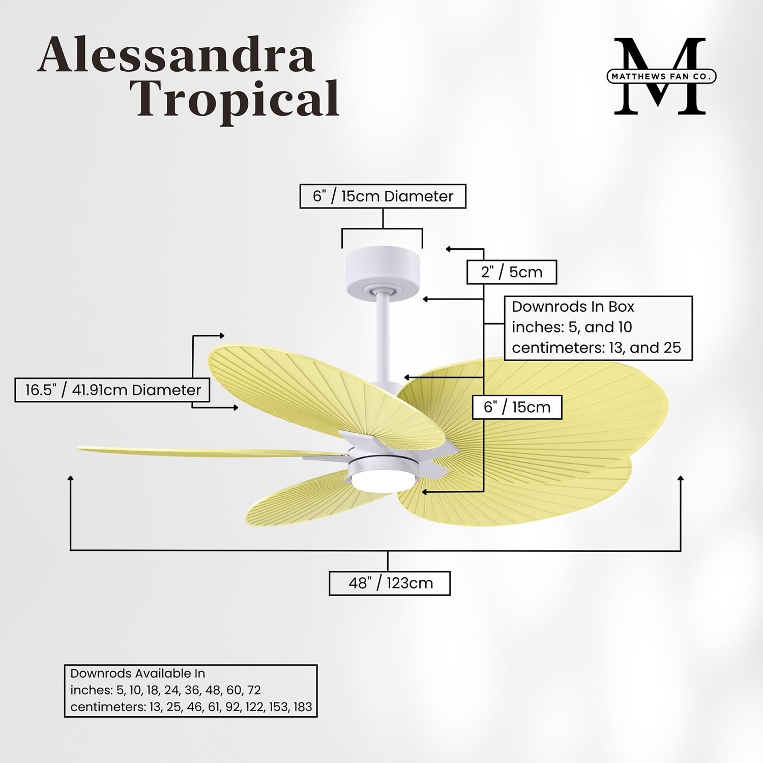 Alessandra Tropical Outdoor Rated 48 Inch Ceiling Fan with Light Kit by Matthews Fan Company