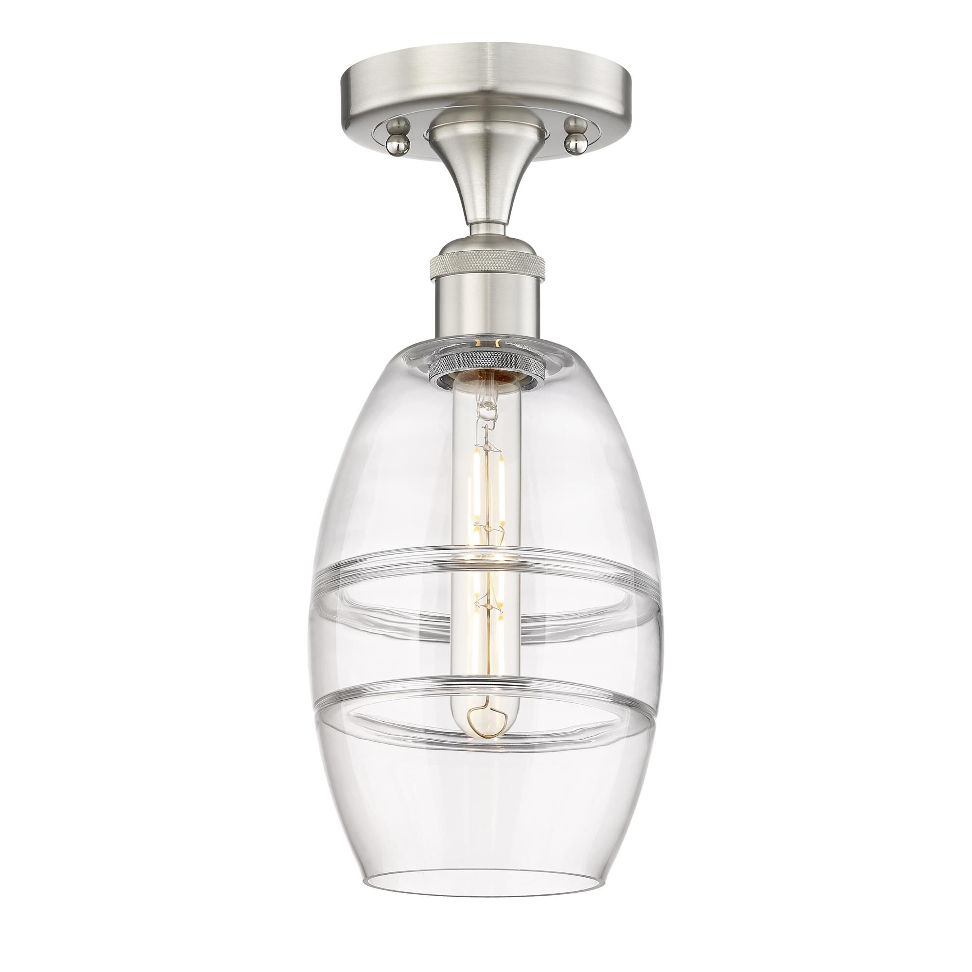 Shown in Brushed Satin Nickel finish and Clear glass