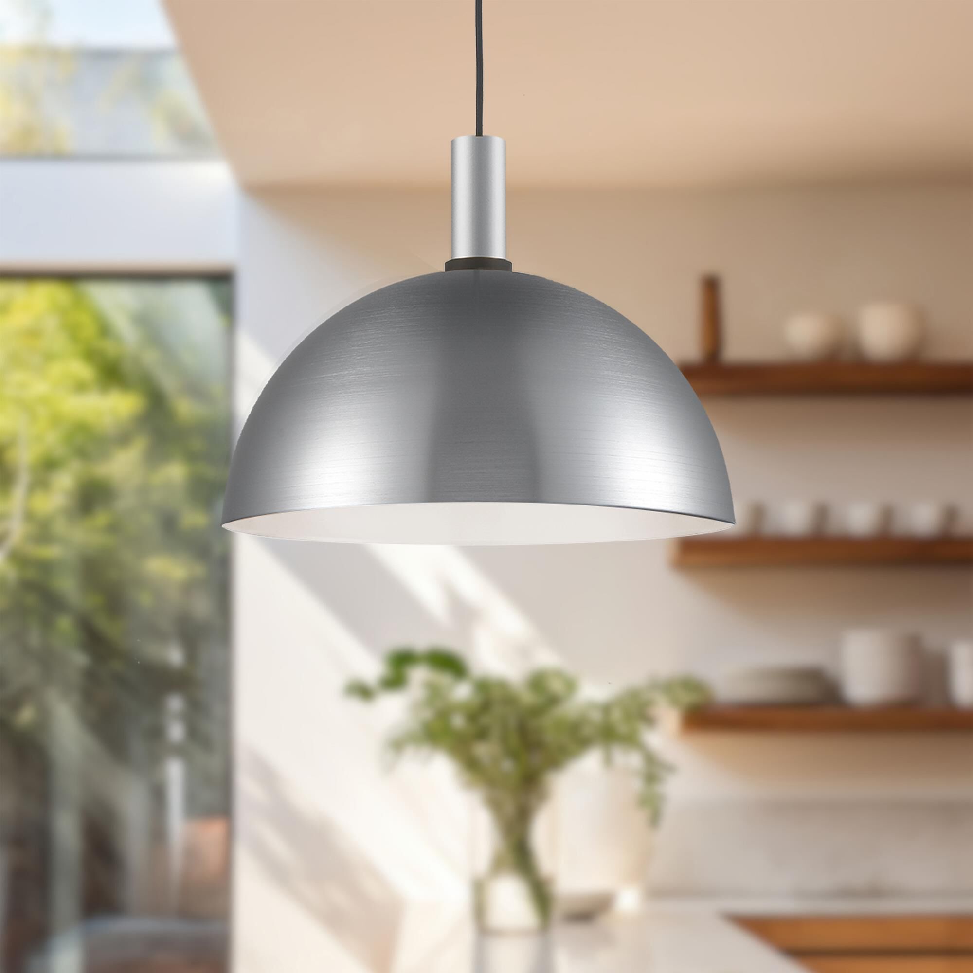 Shown in Brushed Nickel - Black finish and Aluminium shade