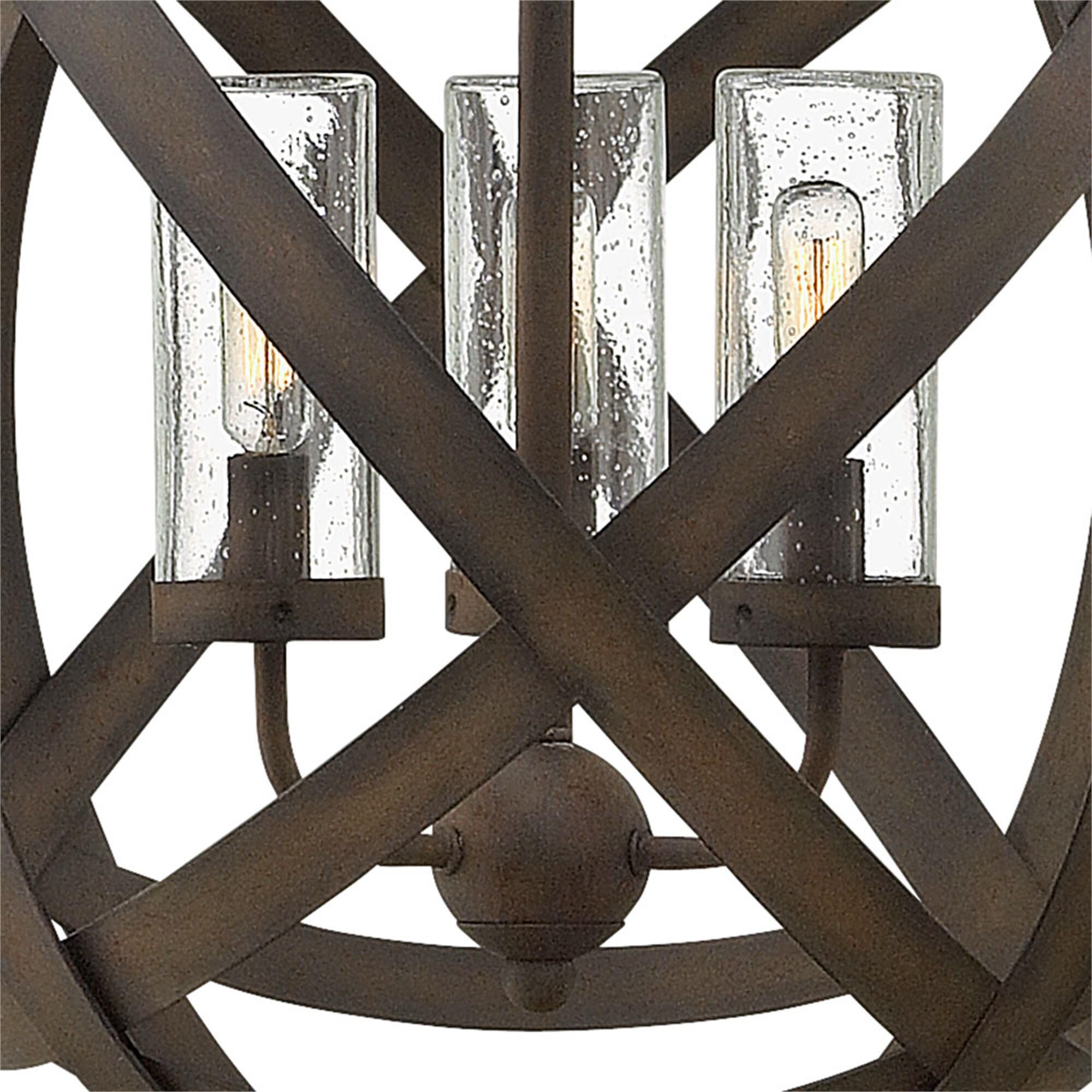 Shown in Vintage Iron finish and Clear Seedy glass