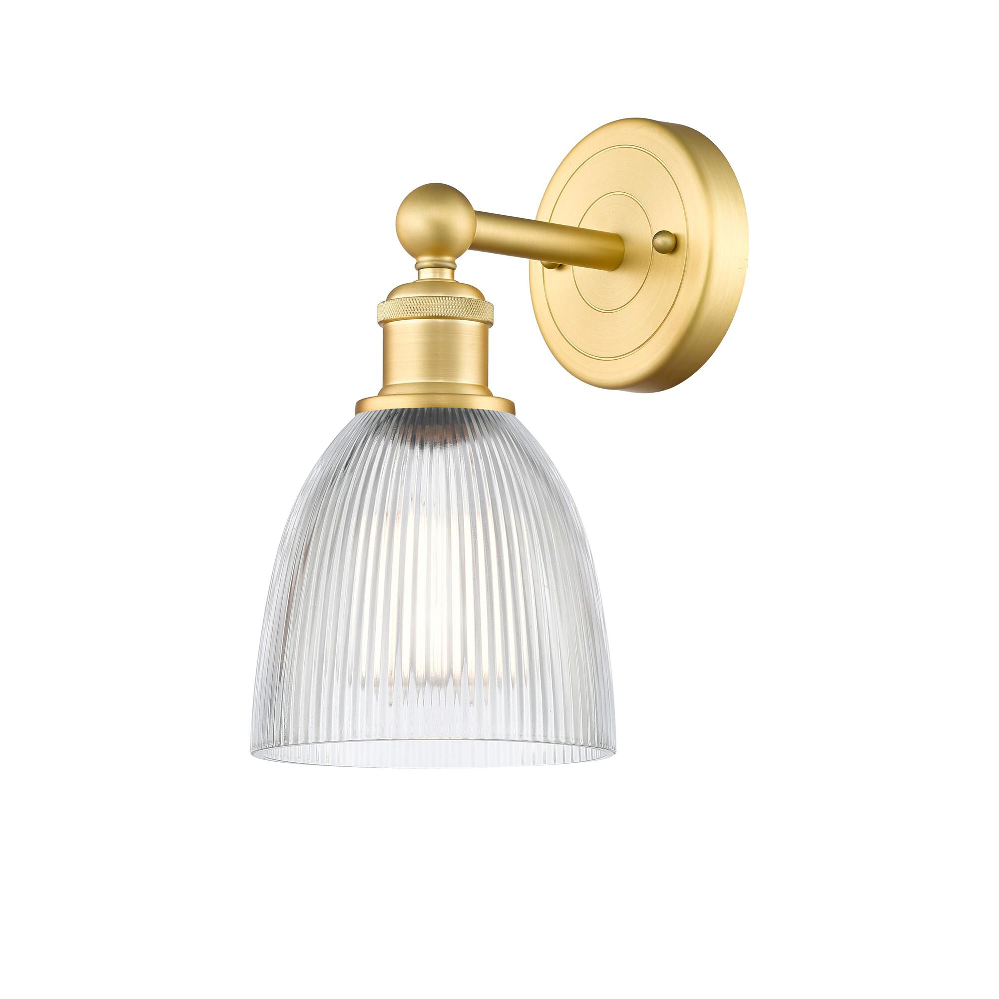 Shown in Satin Gold finish and Clear glass