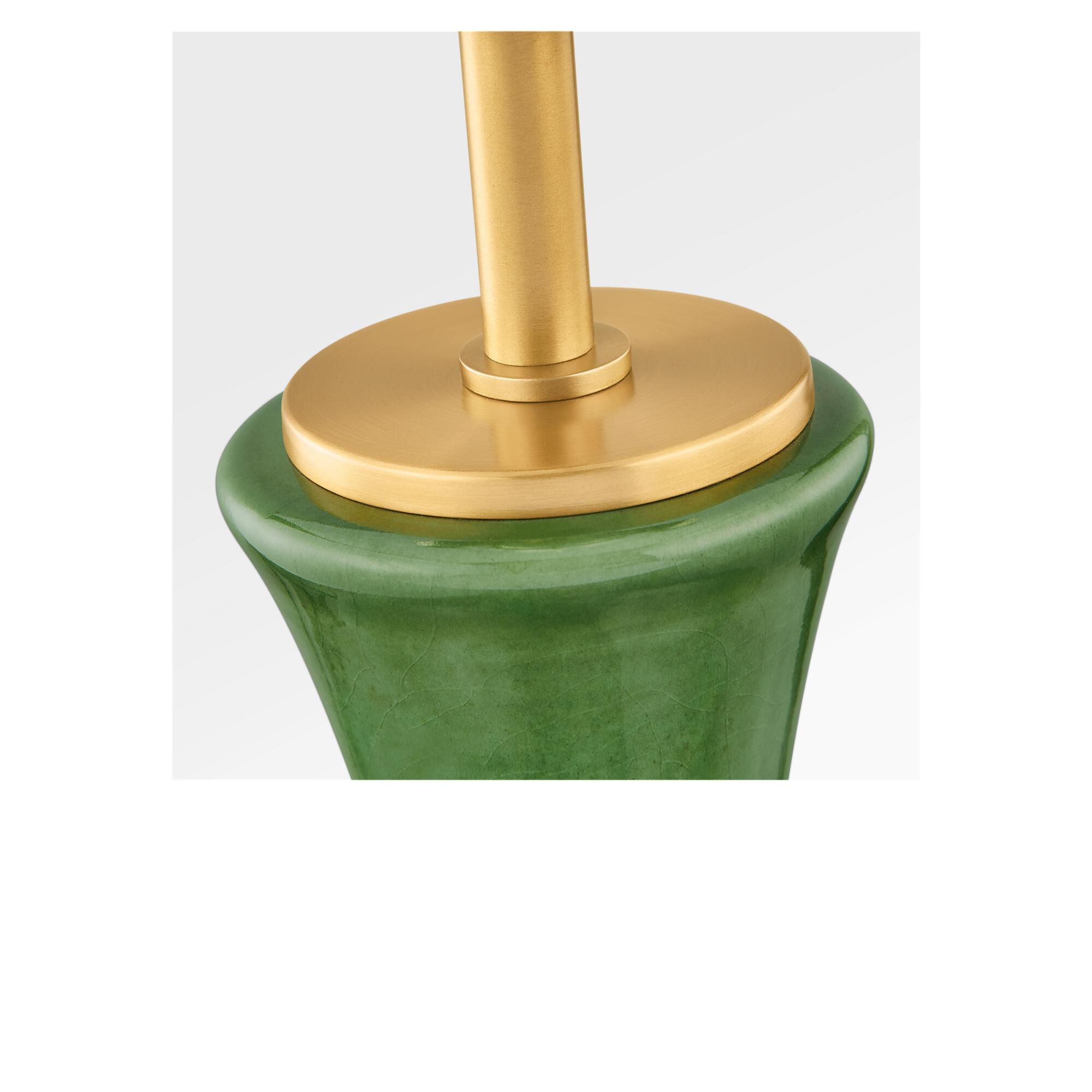 Shown in Green finish and White Linen Fabric shade