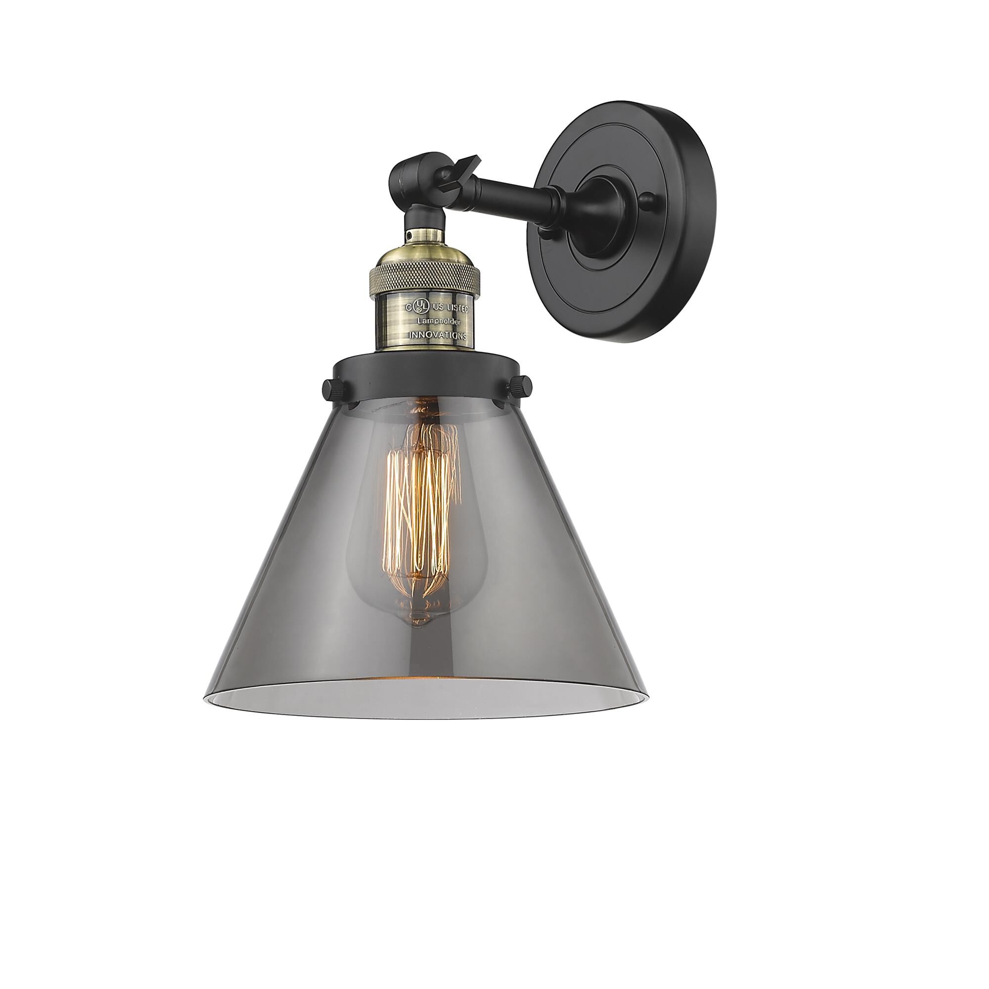 Shown in Black Antique Brass finish and Smoked glass