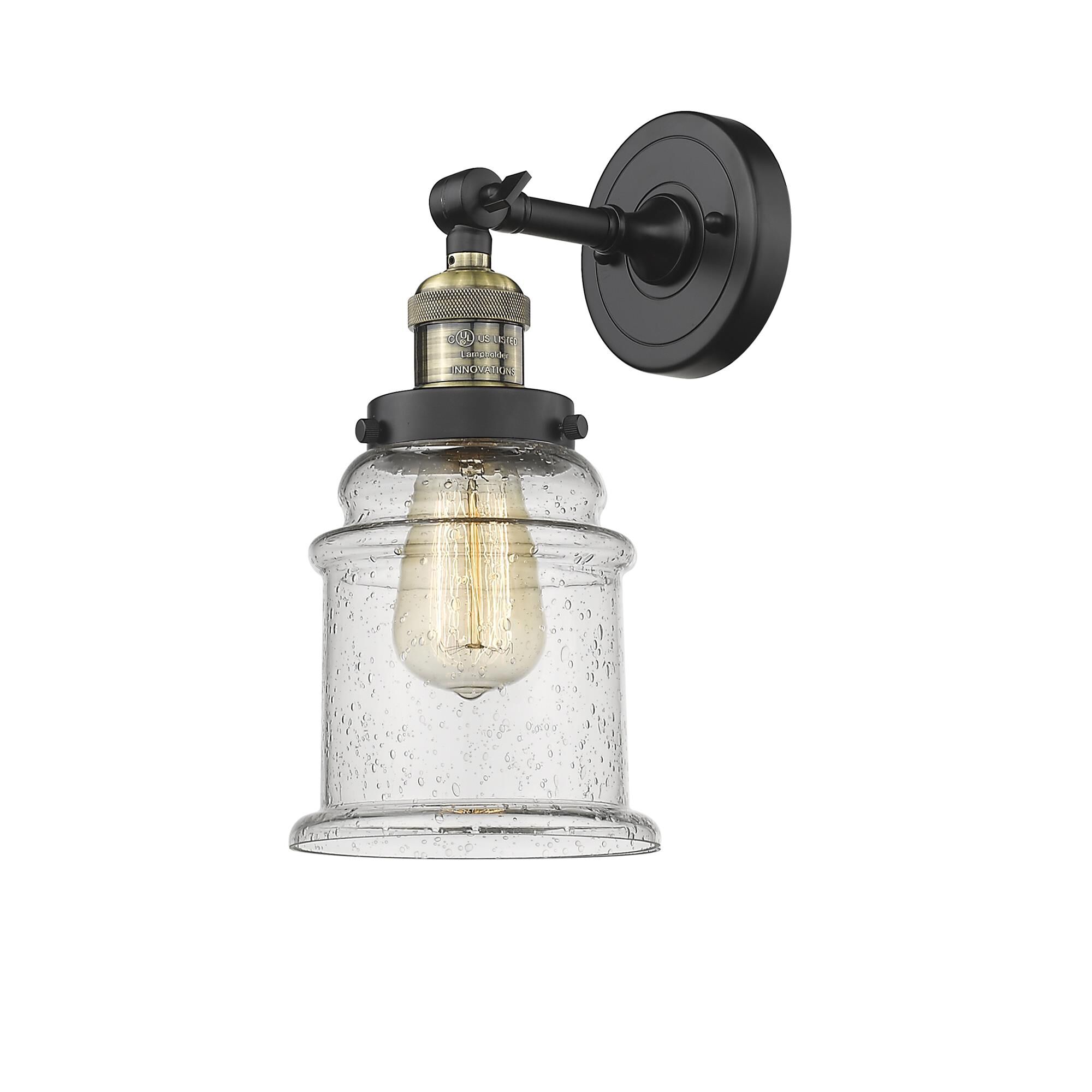 Shown in Black Antique Brass finish and Seedy glass