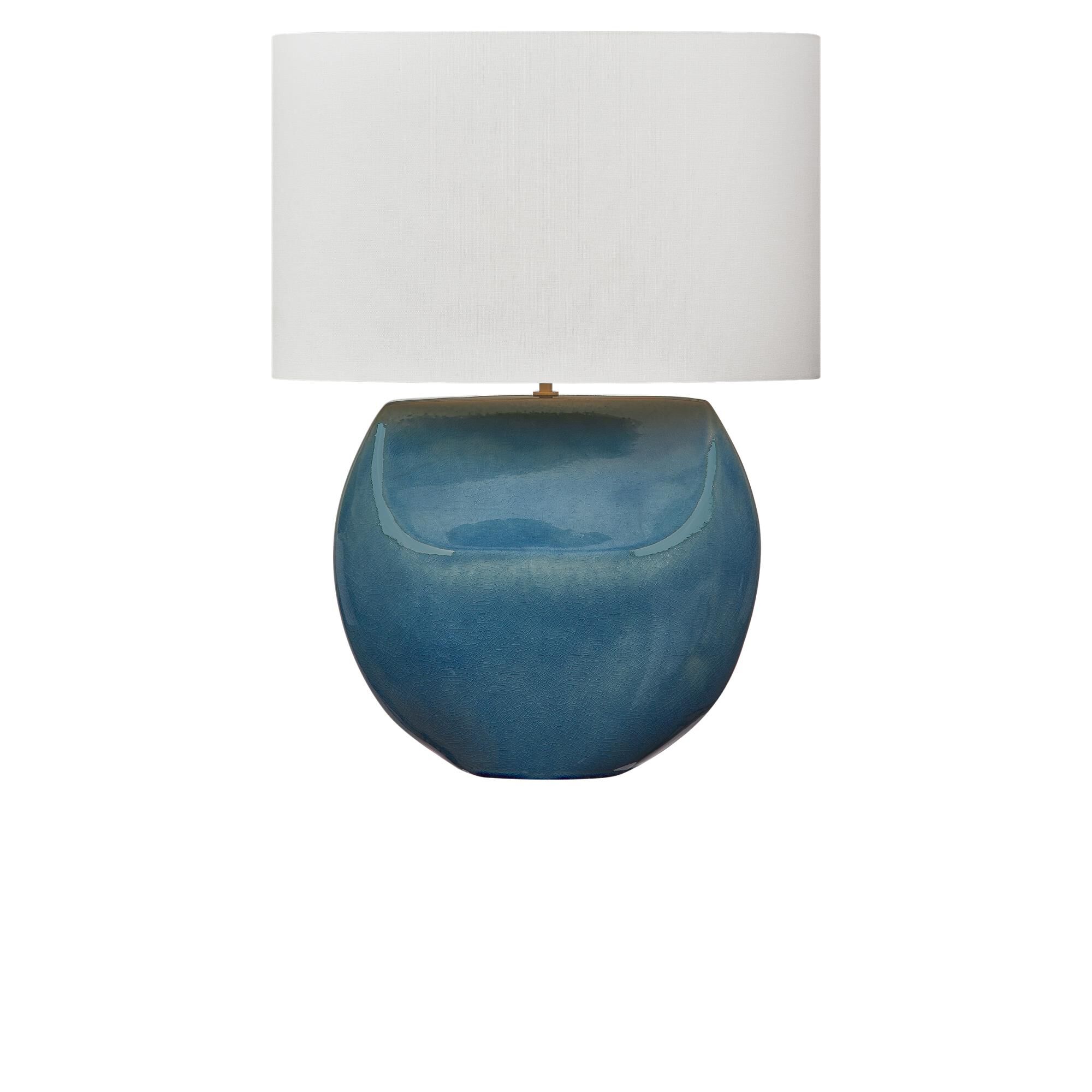 Shown in Deep Ocean Crackle finish and White Linen Fabric shade