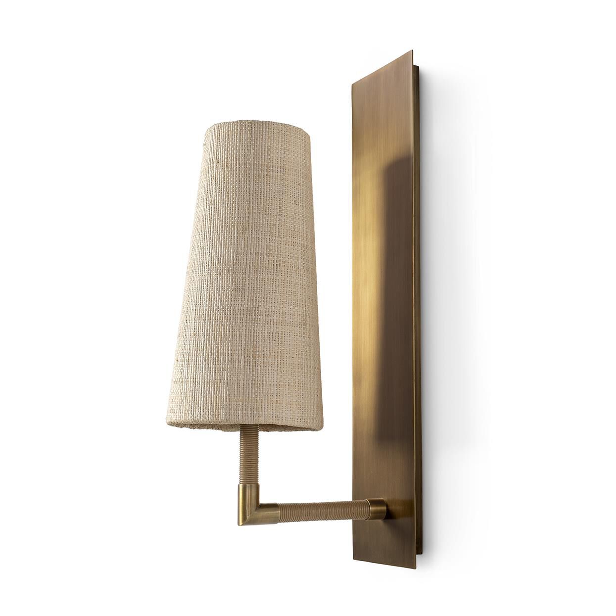 Shown in Antique Brass finish and Raffia  shade