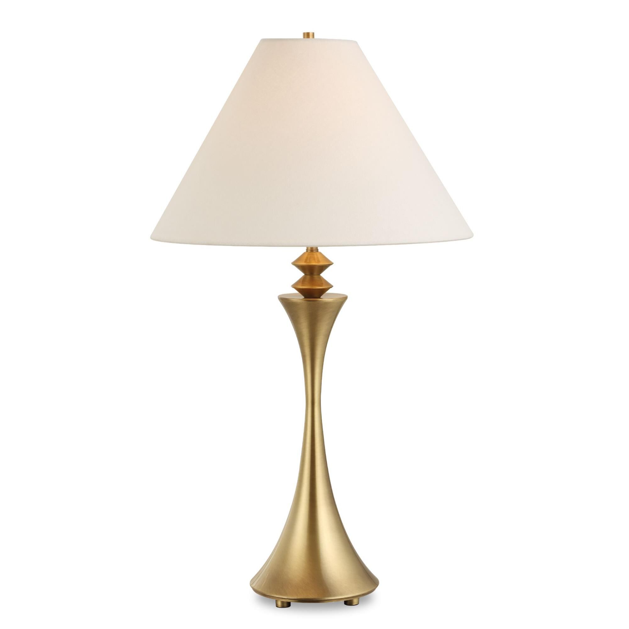 Shown in Brass and Gold finish and Round Hardback shade