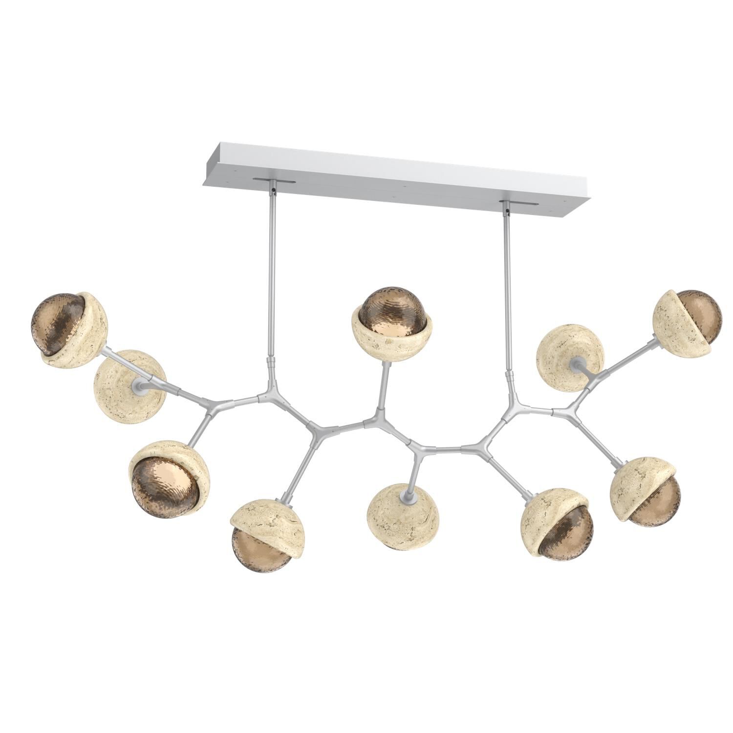 Shown in Classic Silver finish and Bronze glass and Travertine Stone accent