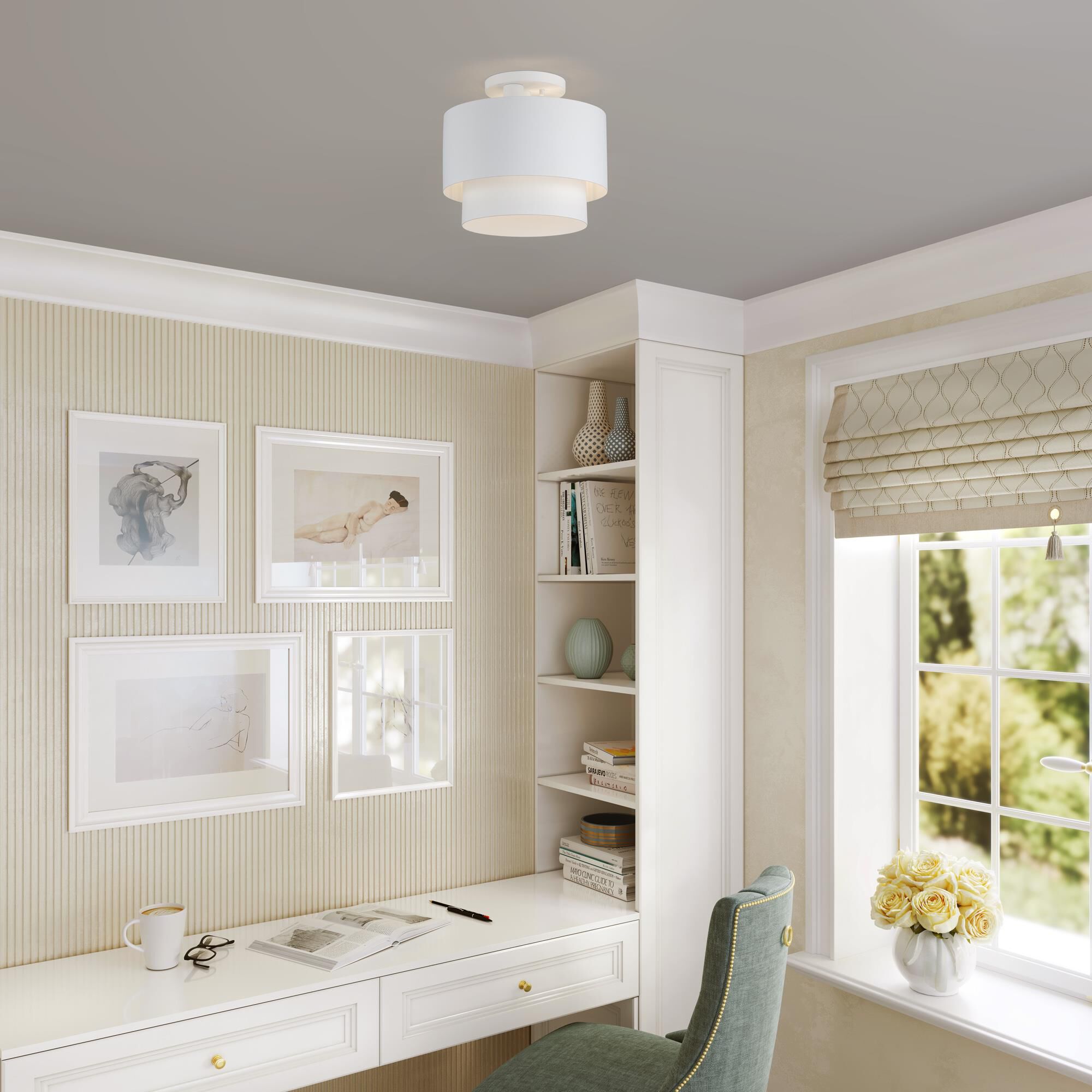 Shown in White finish and White Steel with White Inside shade