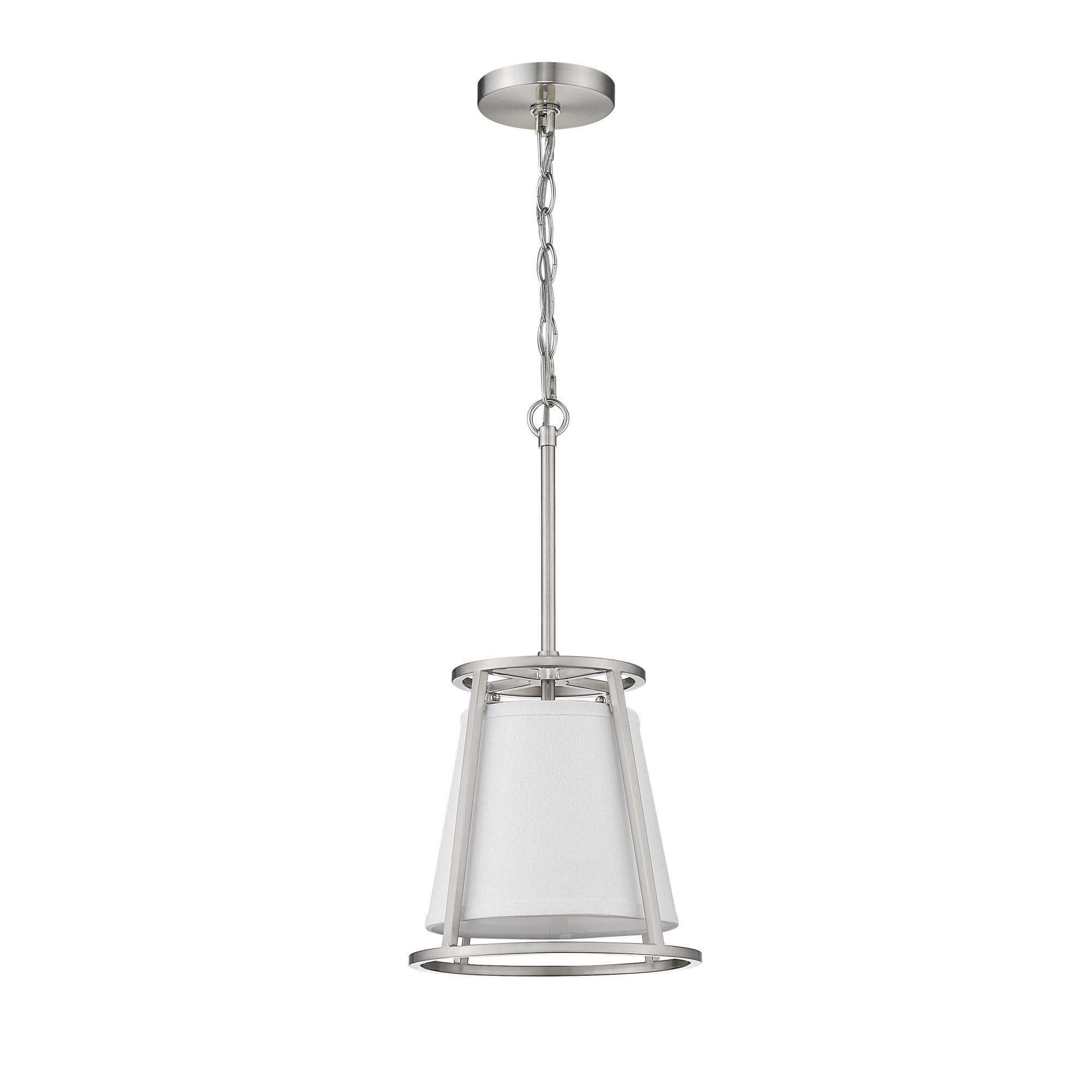 Shown in Brushed Nickel finish and Fabric glass and Fabric shade