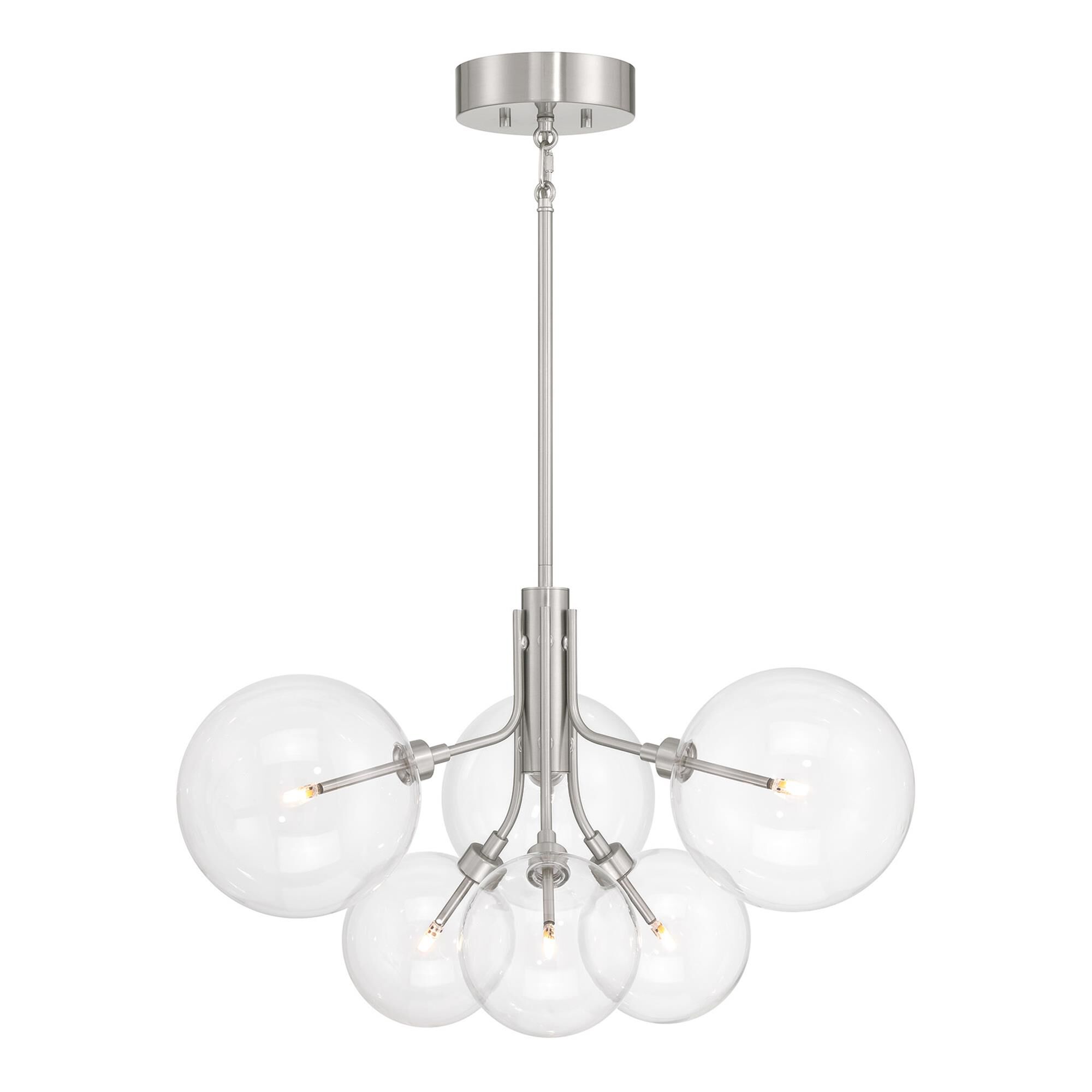 Shown in Brushed Nickel finish and Clear glass and Glass shade