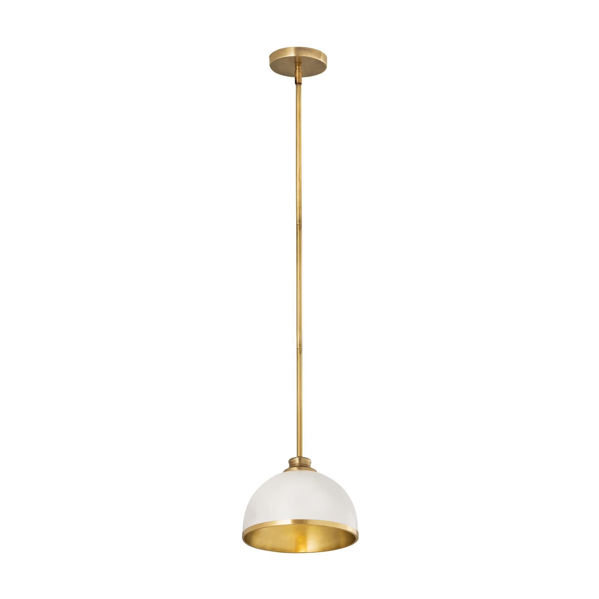 Shown in Matte White And Rubbed Brass finish and Stainless Steel glass and Stainless Steel shade
