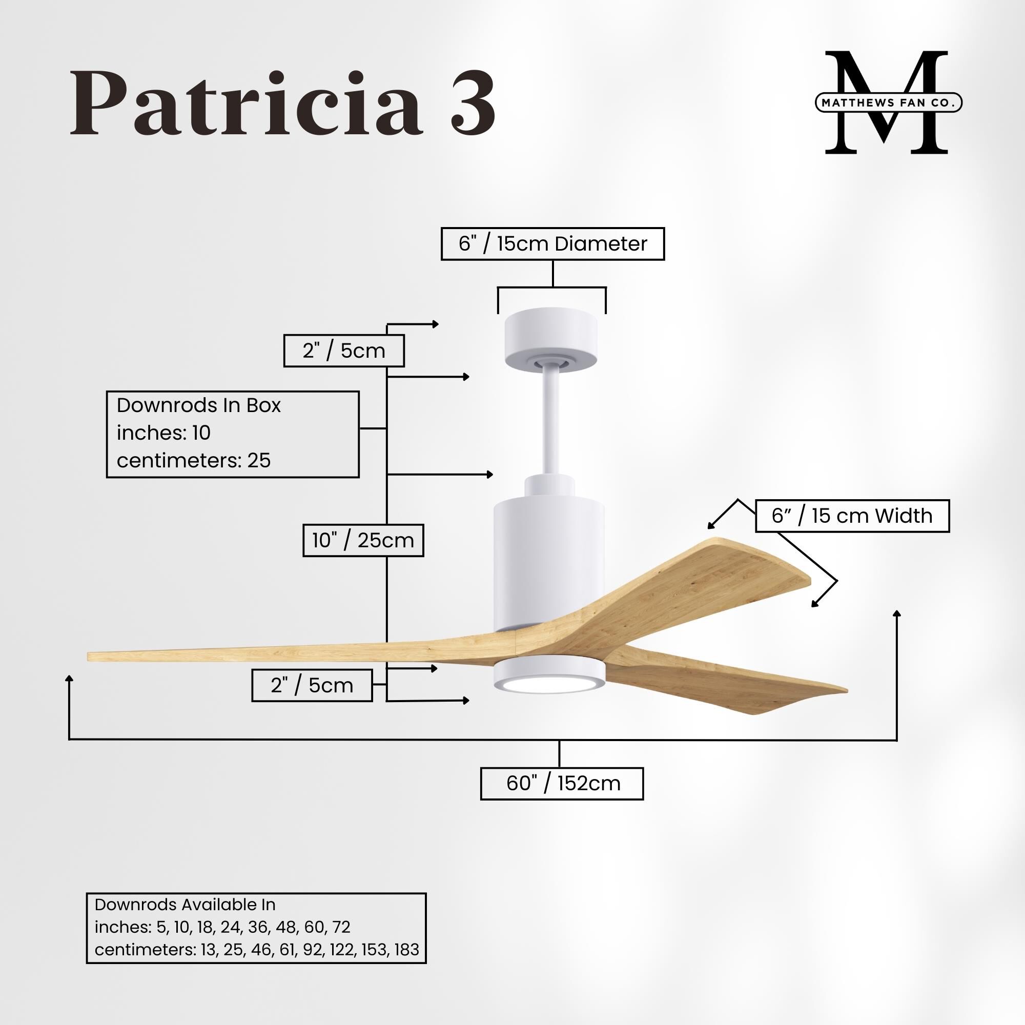 Patricia 60 Inch Ceiling Fan with Light Kit by Matthews Fan Company