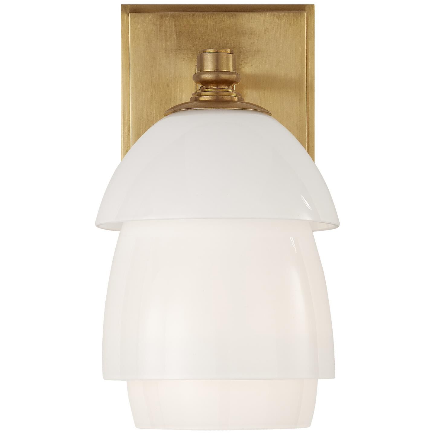Shown in Hand-Rubbed Antique Brass finish and White Glass shade
